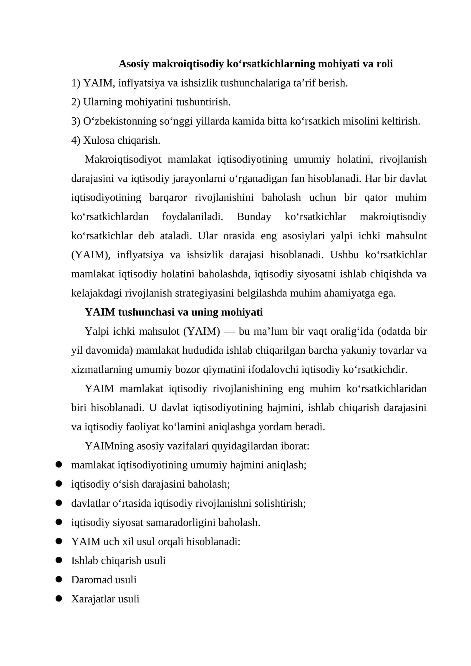 Asosiy makroiqtisodiy ko‘rsatkichlarning mohiyati va roli 1