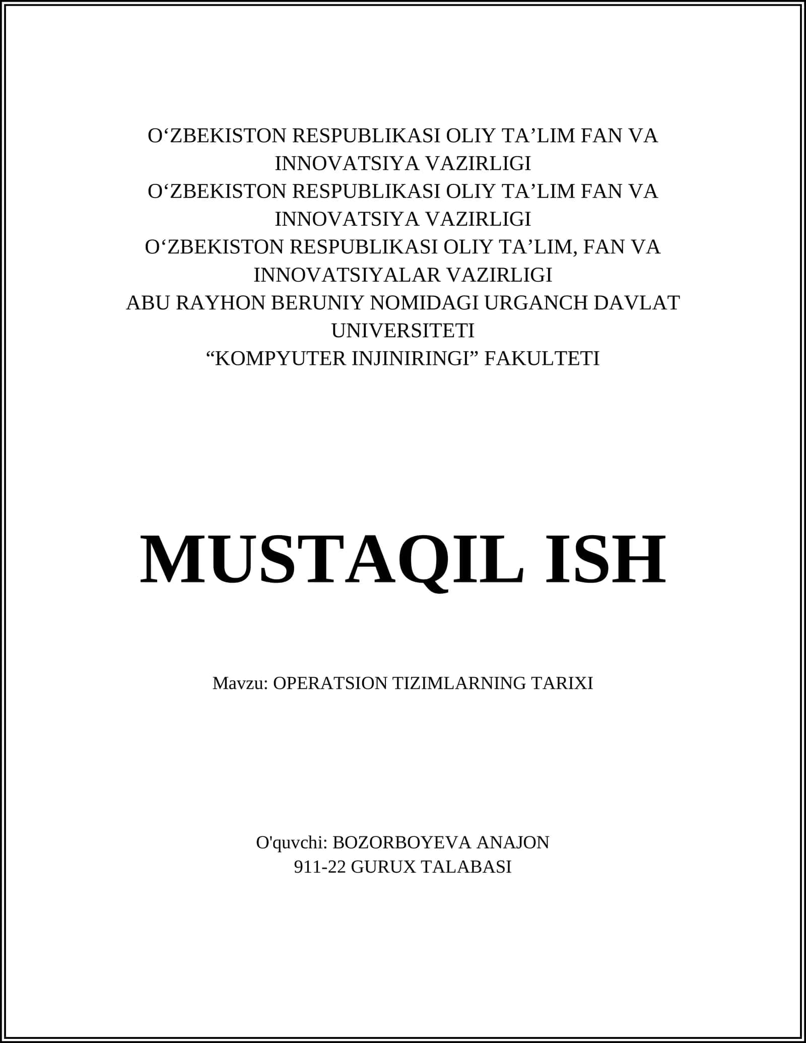 OPERATSION TIZIMLARNING TARIXI 1