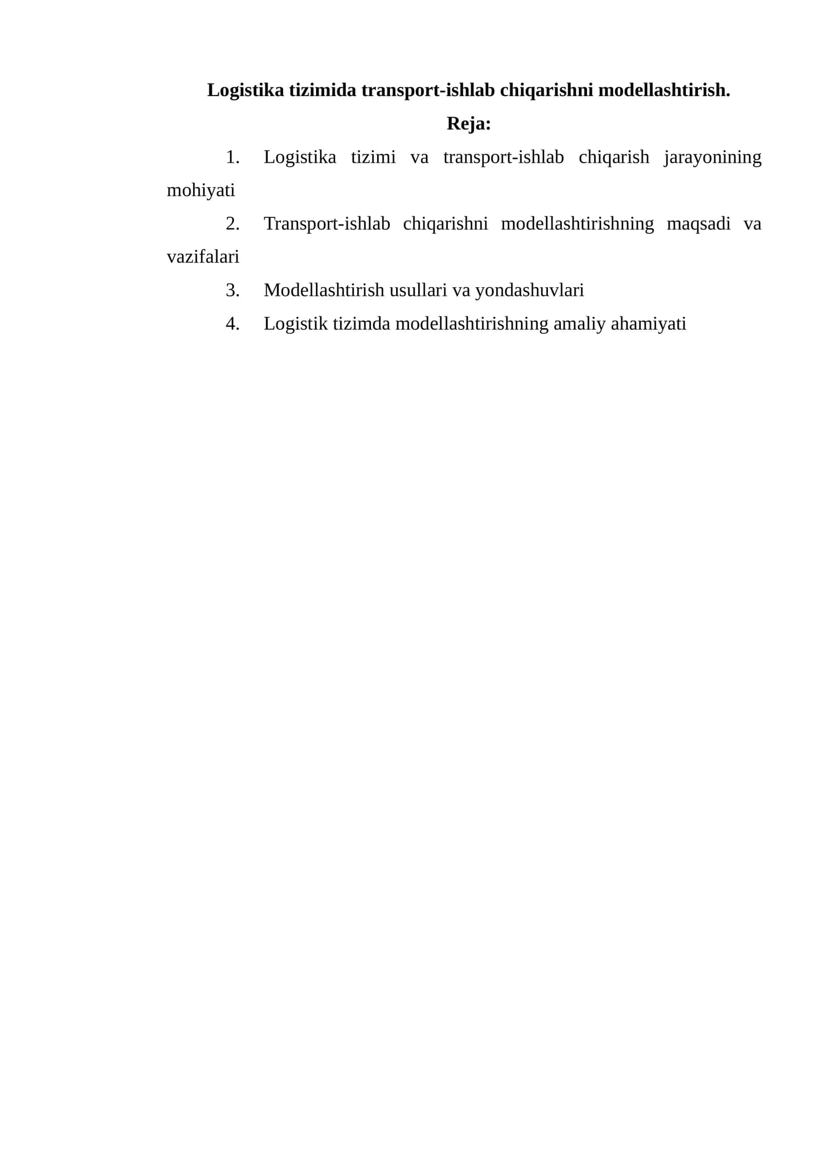 Logistika tizimida transport-ishlab chiqarishni modellashtirish 1
