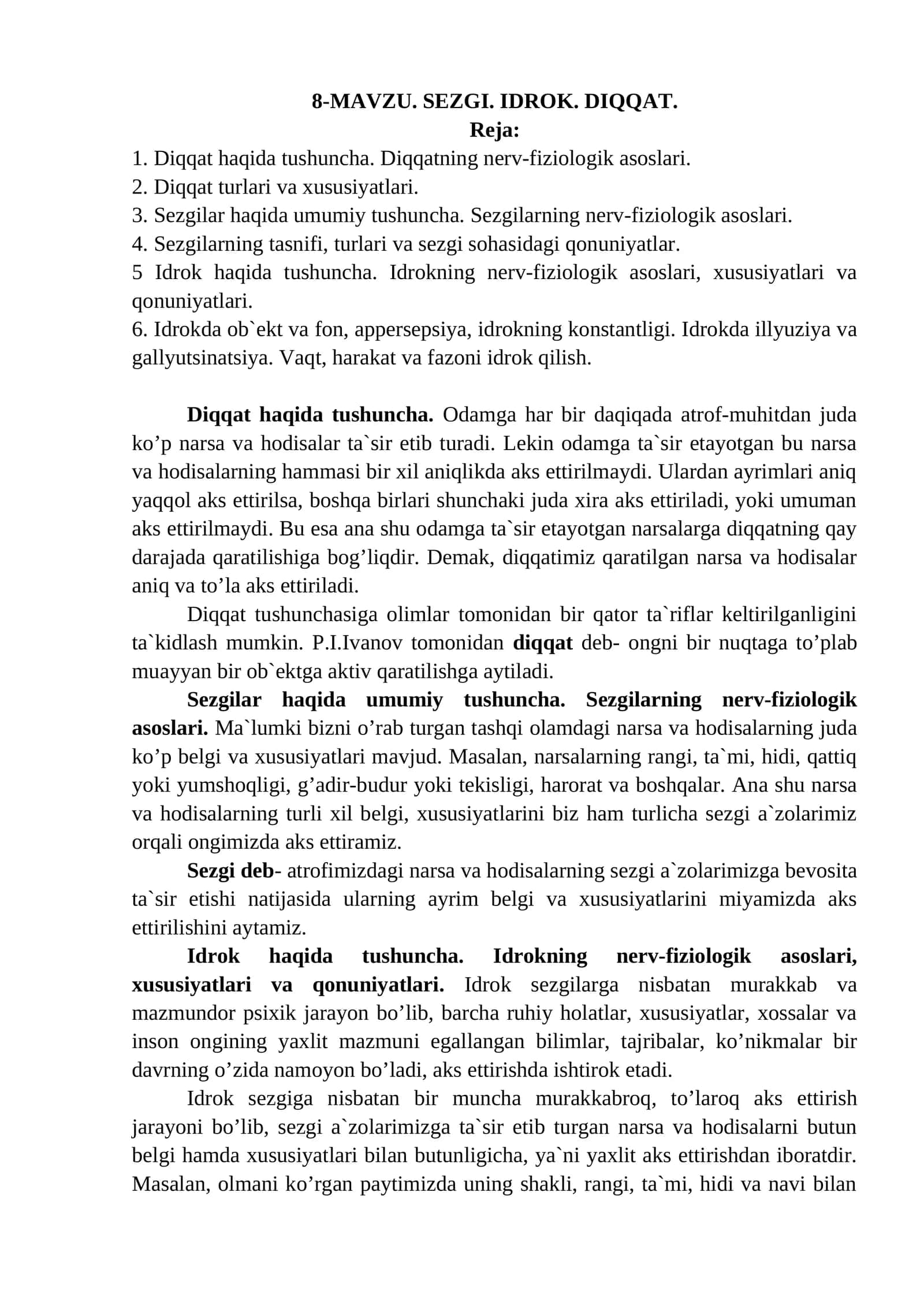 Diqqat, Sezgi, Idrok 1