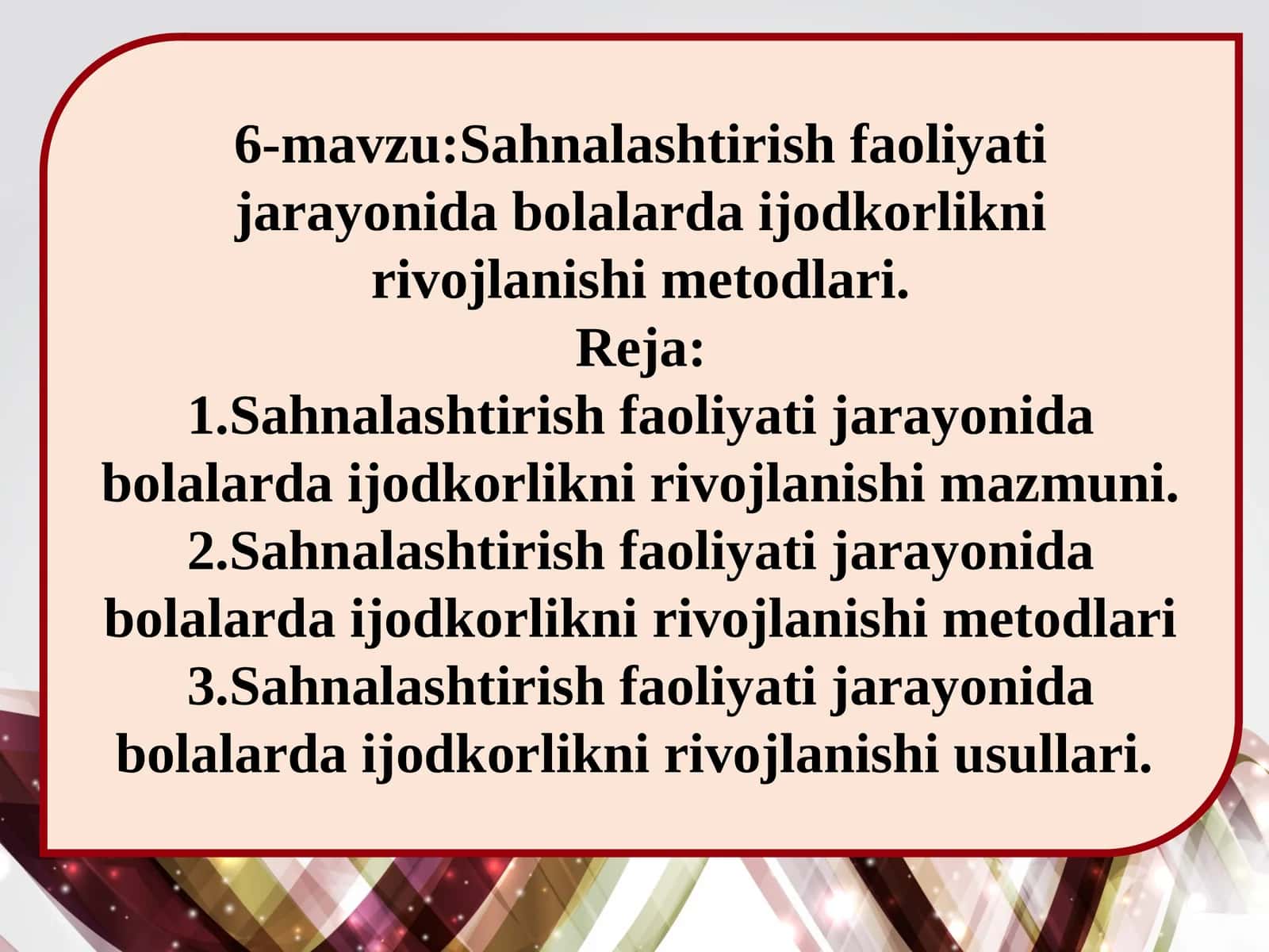 Sahnalashtirish faoliyati jarayonida bolalarda ijodkorlikni rivojlanishi metodlari 1
