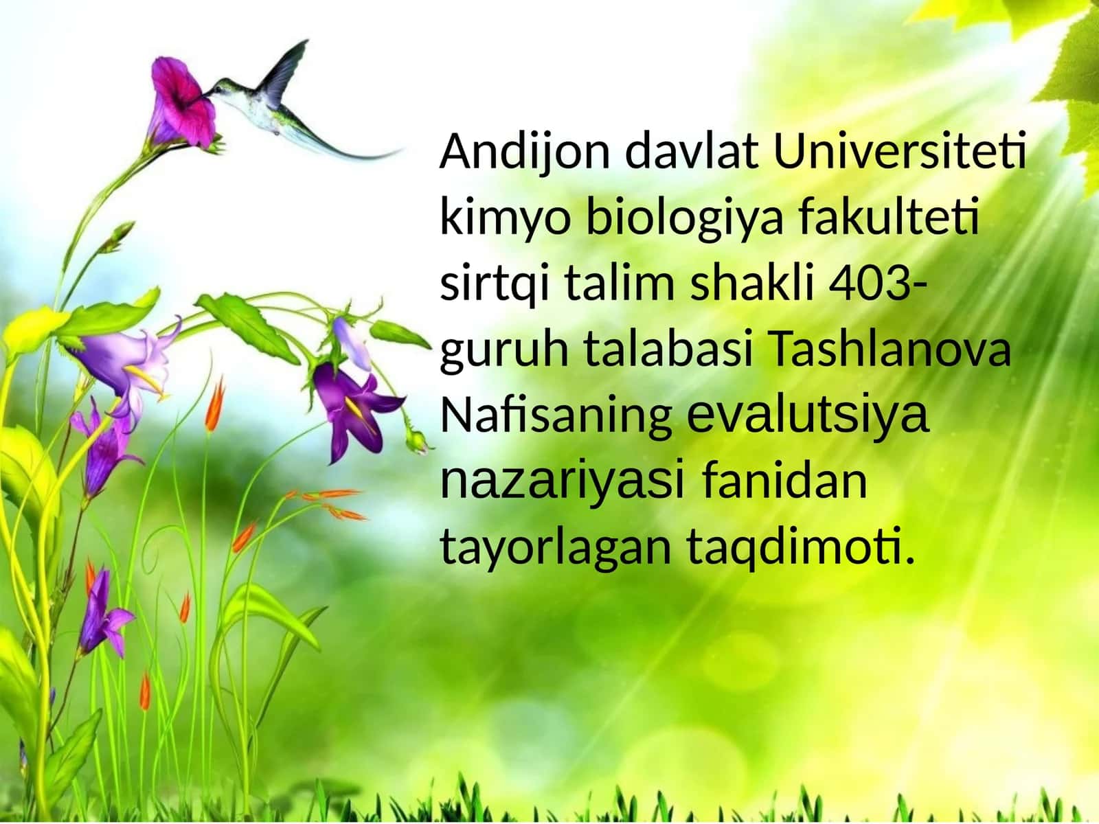 Talim Shakli 403 - Yerdahayotning Paydobolishi 1
