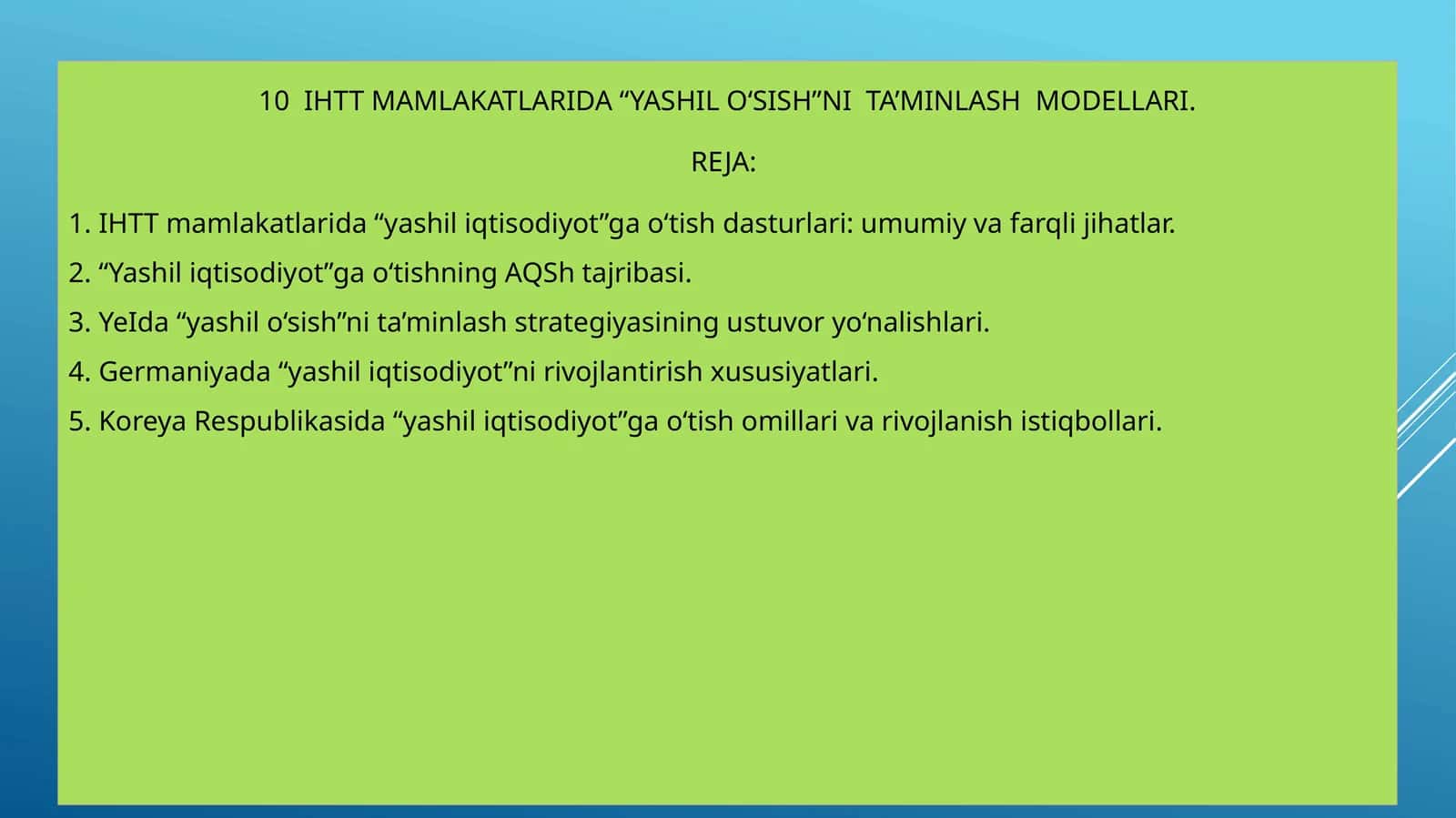 IHTT MAMLAKATLARIDA “YASHIL O‘SISH”NI TA’MINLASH MODELLARI 1