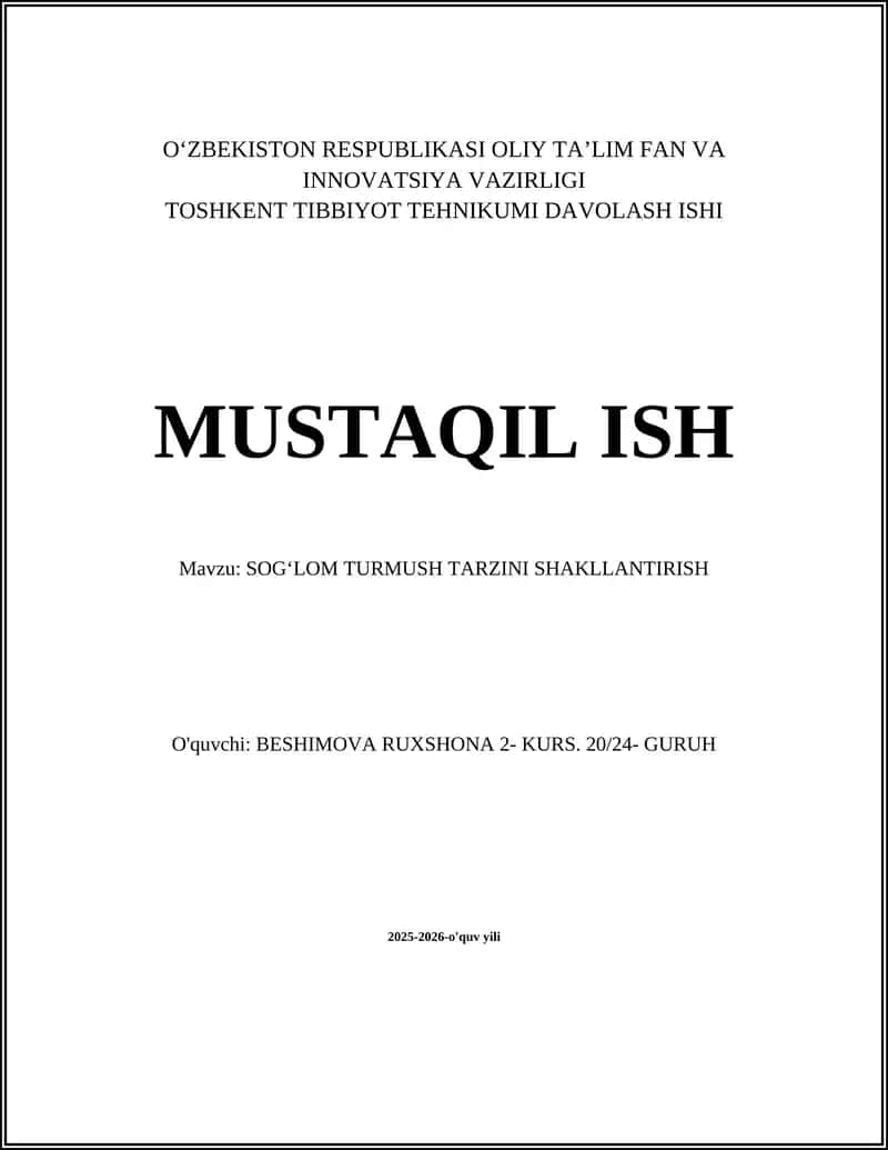 SOGʻLOM TURMUSH TARZINI SHAKLLANTIRISH 1