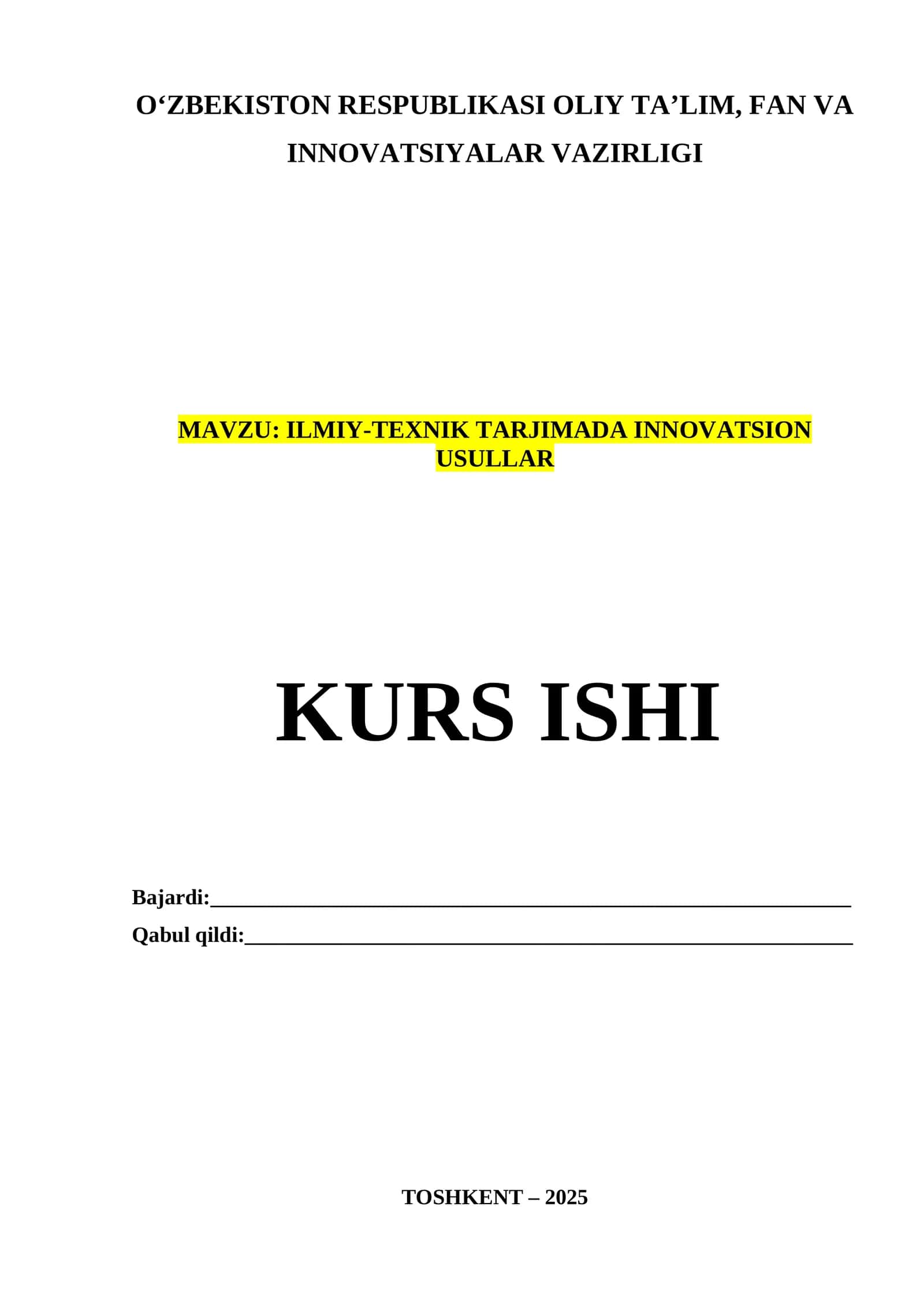 ILMIY-TEXNIK TARJIMADA INNOVATSION USULLAR 1