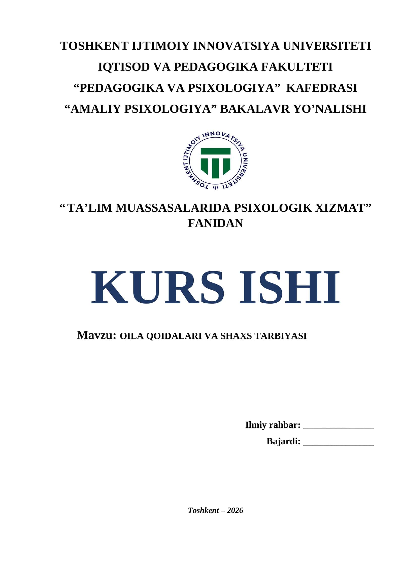 Oila qoidalari va shaxs tarbiyasi 1
