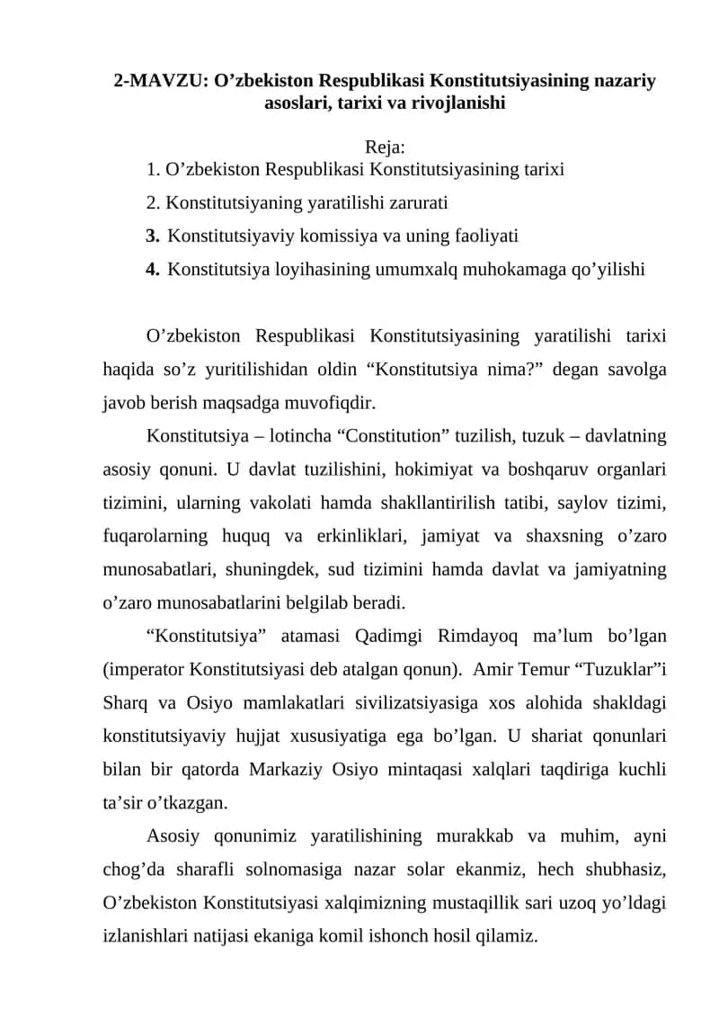 O’zbekiston Respublikasi Konstitutsiyasining nazariy asoslari, tarixi va rivojlanishi 1