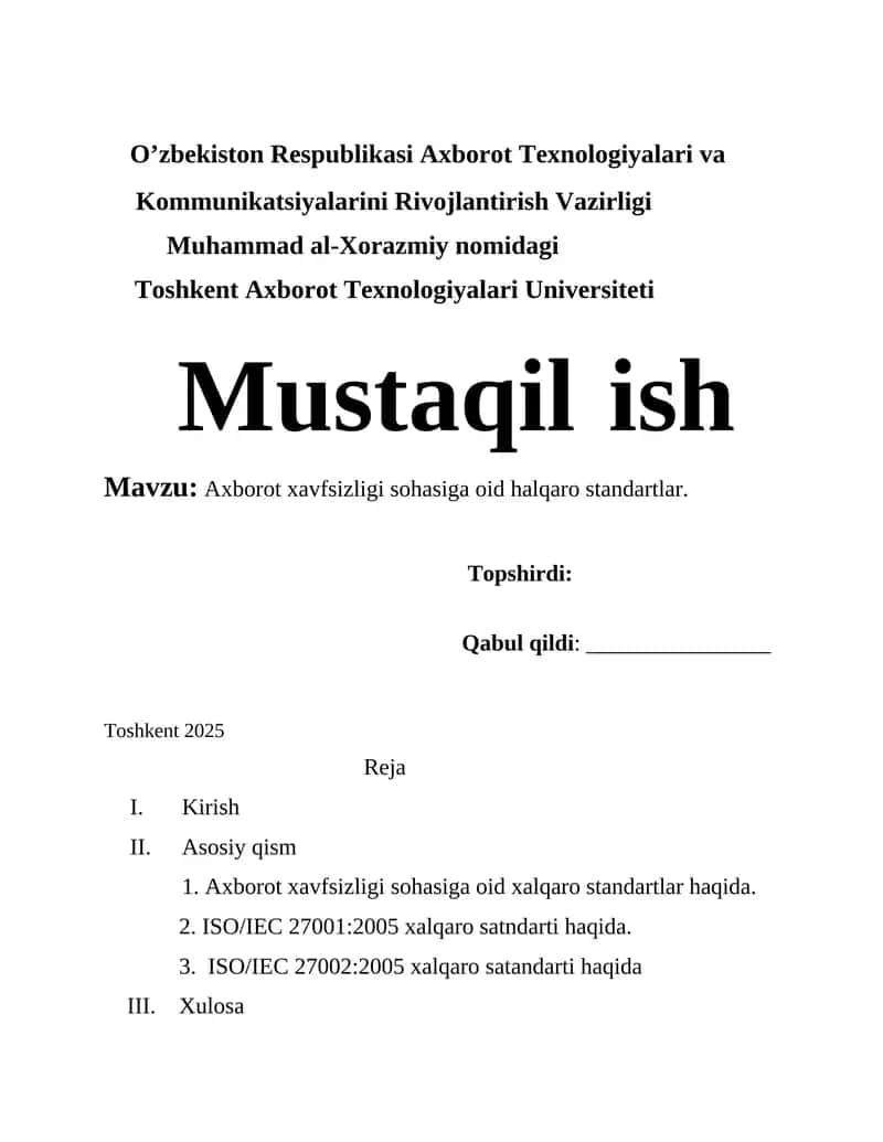 Axborot xavfsizligi sohasiga oid xalqaro standartlar 1