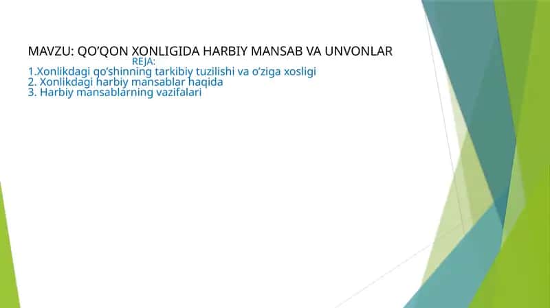 QO’QON XONLIGIDA HARBIY MANSAB VA UNVONLAR 1
