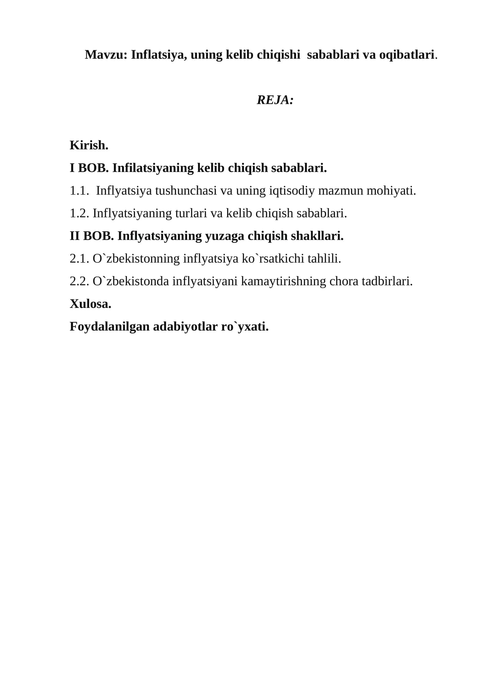 Inflatsiya, uning kelib chiqishi sabablari va oqibatlari 1