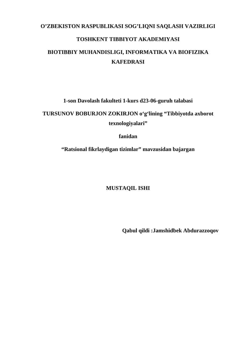 "Ratsional fikrlaydigan tizimlar" 1