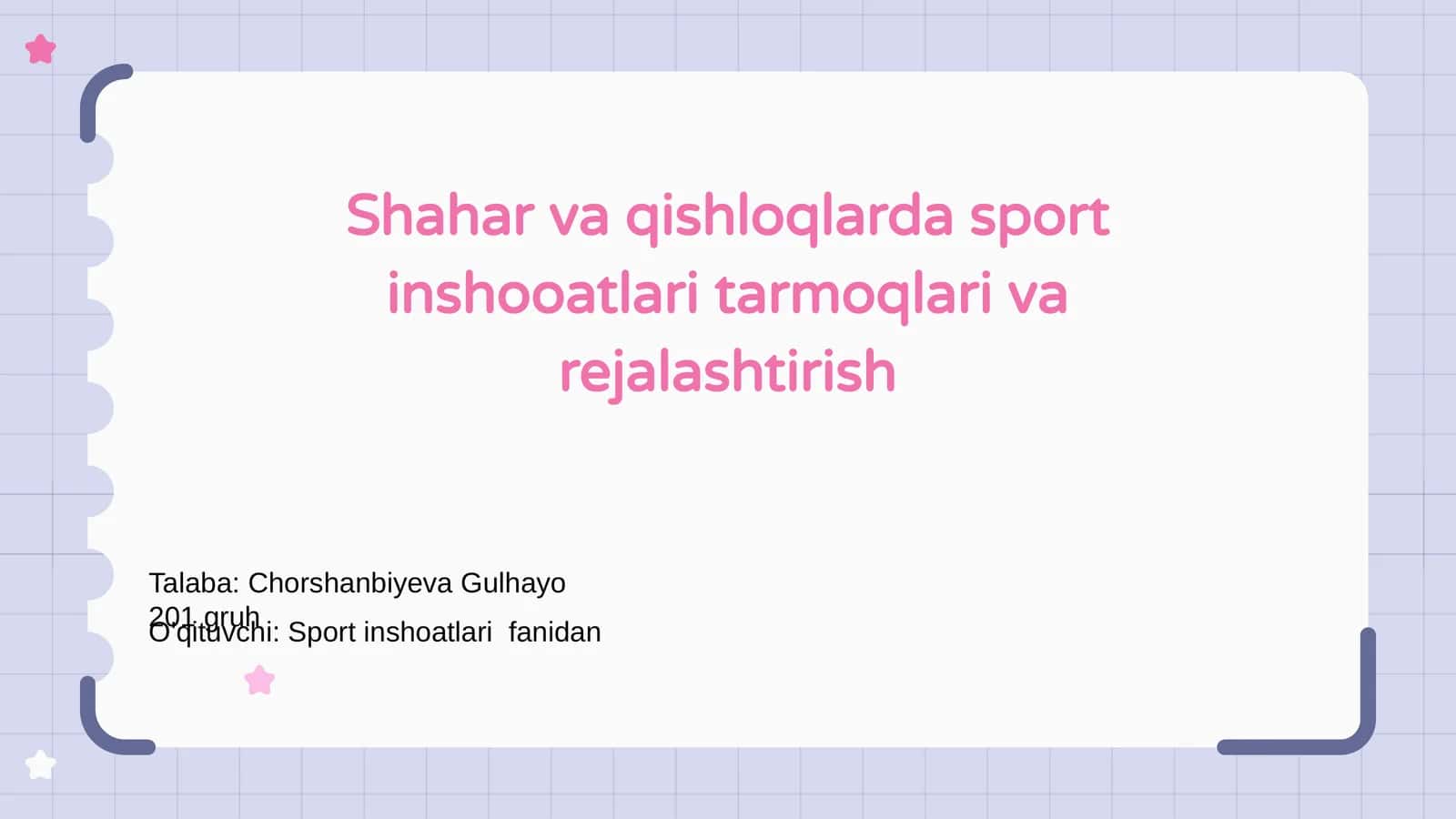 Shahar va qishloqlarda sport inshooatlari tarmoqlari va rejalashtirish 1