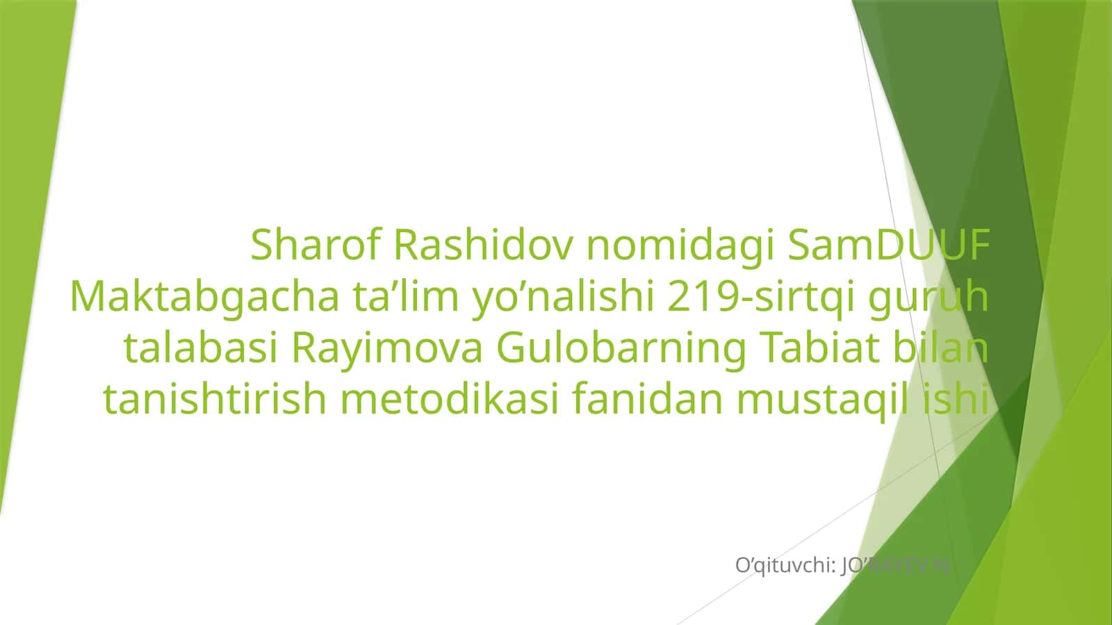 Tayyorlov guruhida tabiatga oid o'yinlarni tashkil etishning mashg'ulot islanmalarini tuzish 1