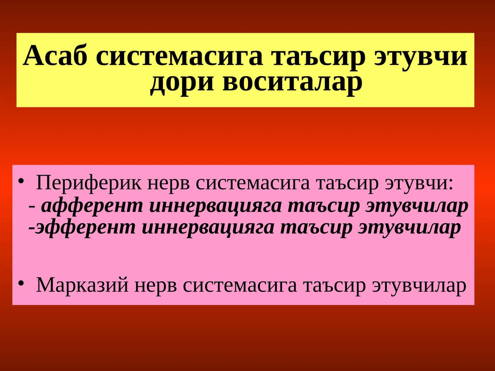 Афферент нерв сезувчанлигини сусайтирувчи моддалар ва анестетиклар 1
