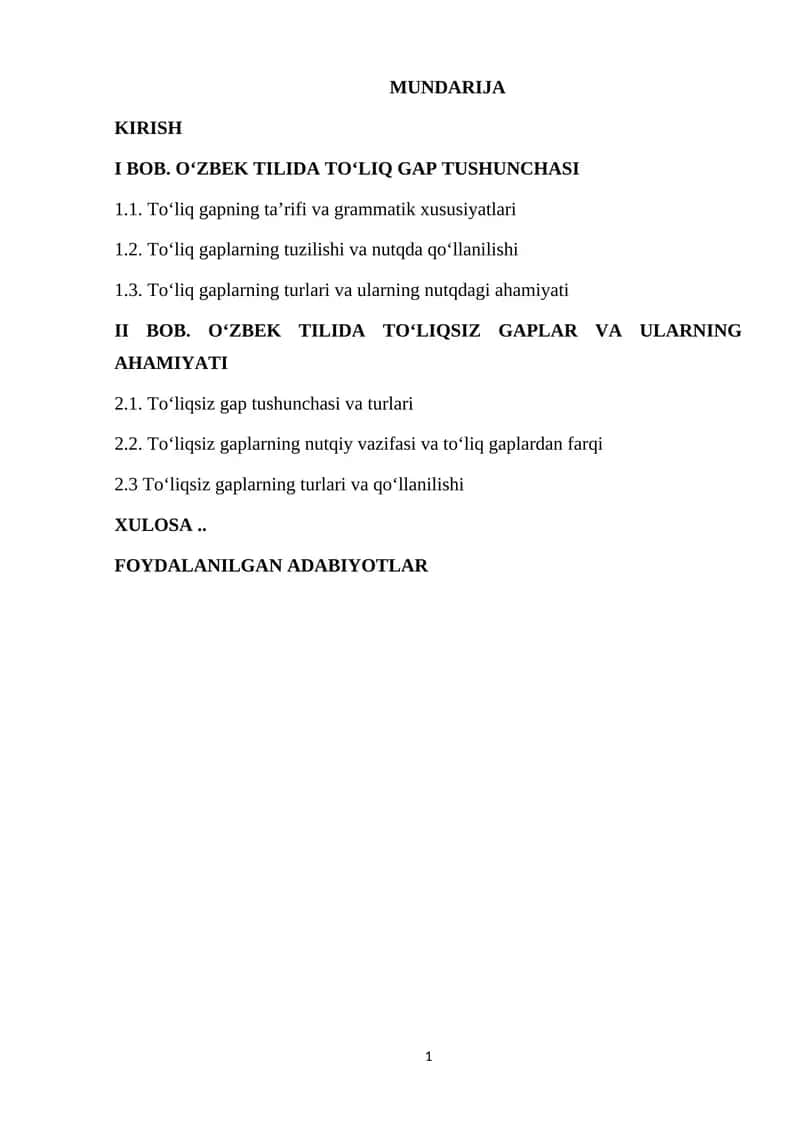 O‘zbek Tilida To‘liq Gap 1
