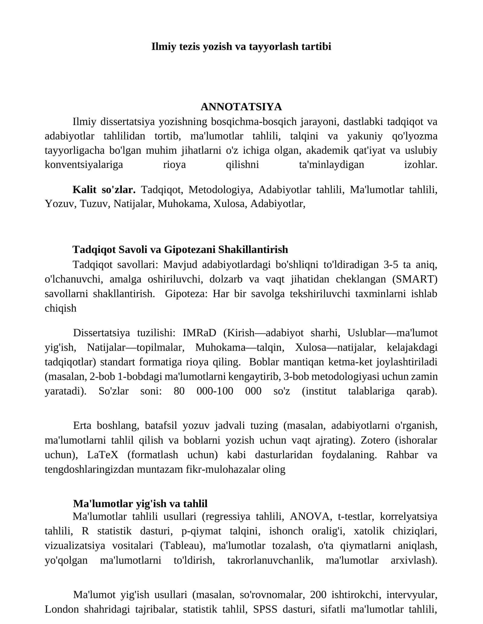 Ilmiy tezis yozish va tayyorlash tartibi 1