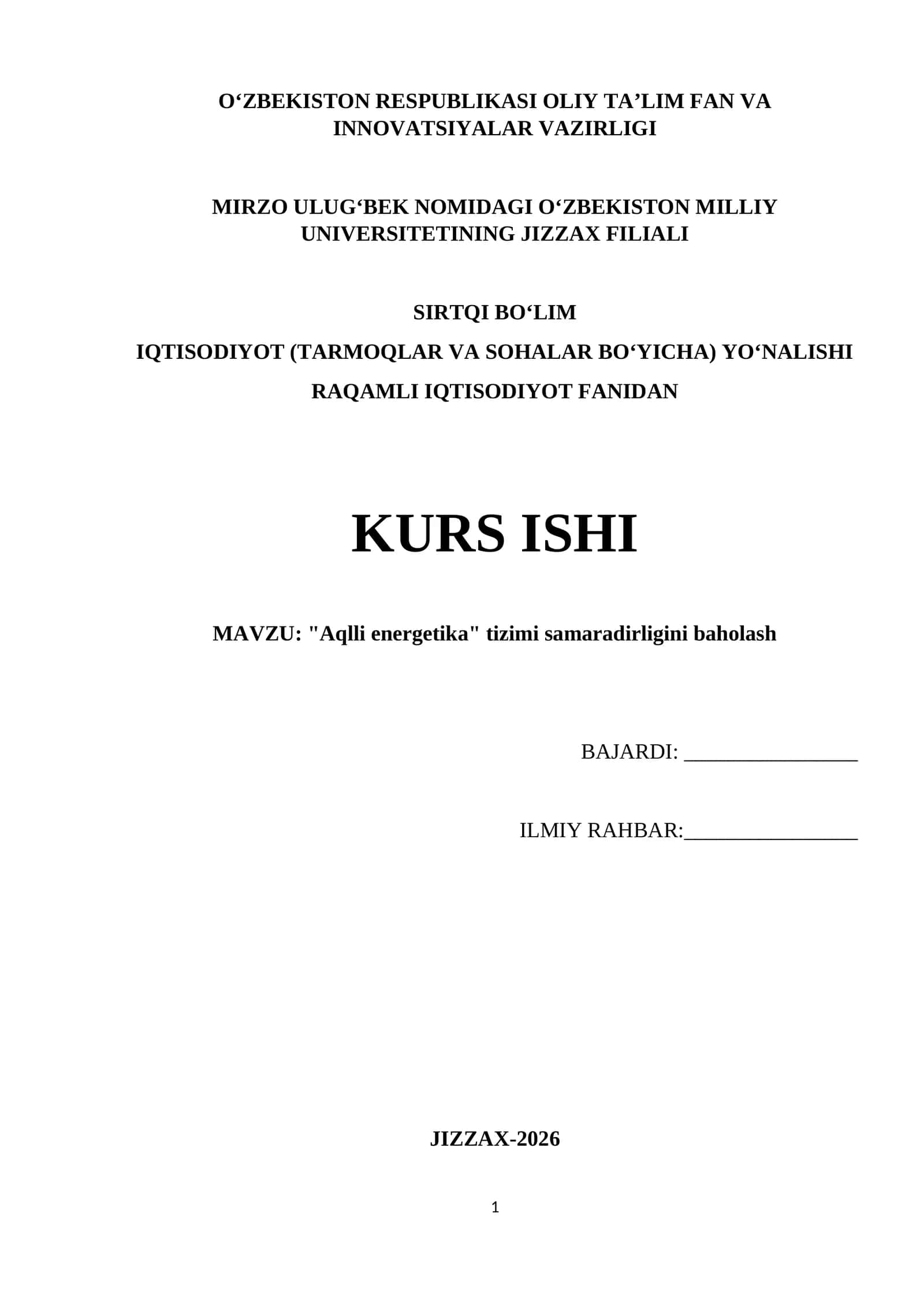 Aqlli energetika tizimi samaradorligini baholash 1