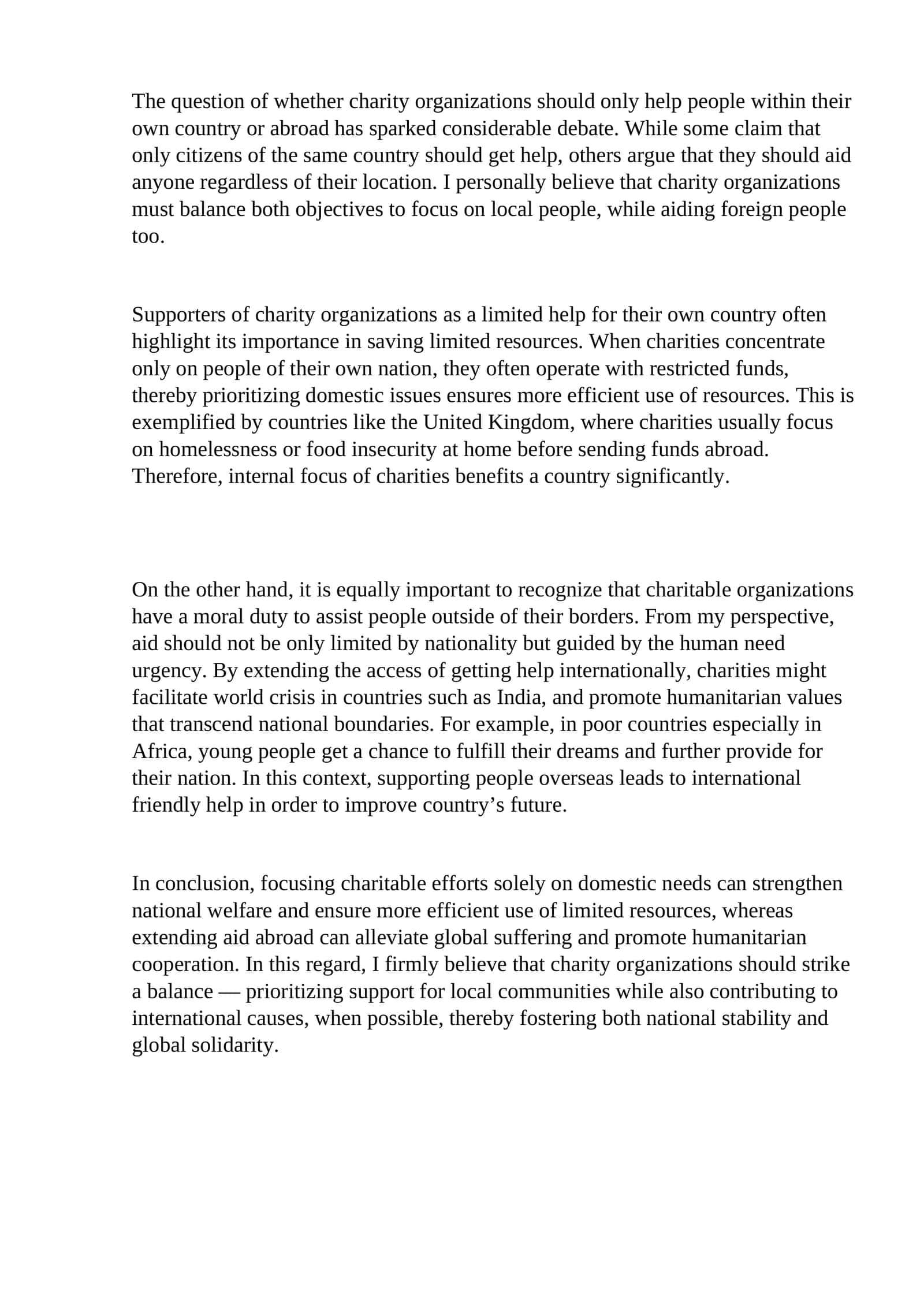 Charity Organizations: Local vs International Aid 1