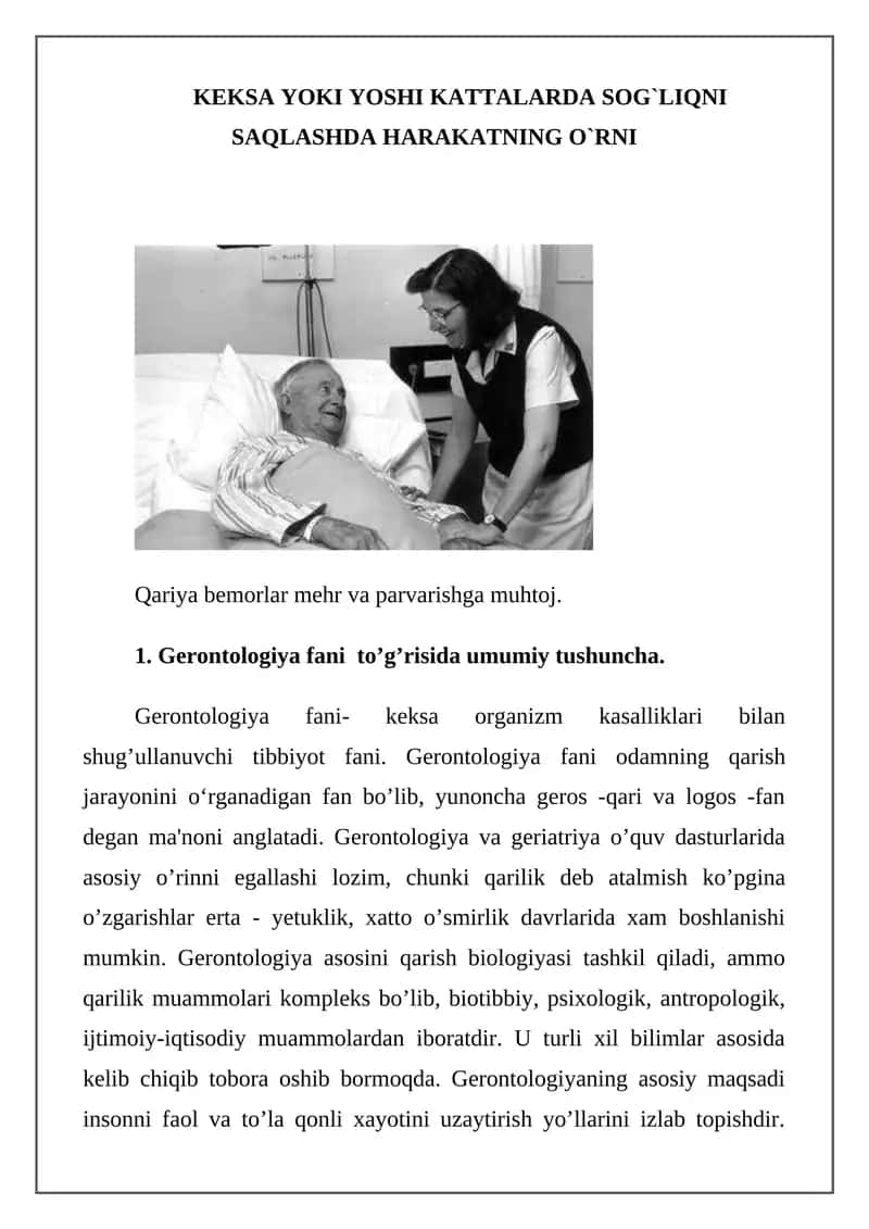 Gerontologiya fani to’g’risida umumiy tushuncha 1