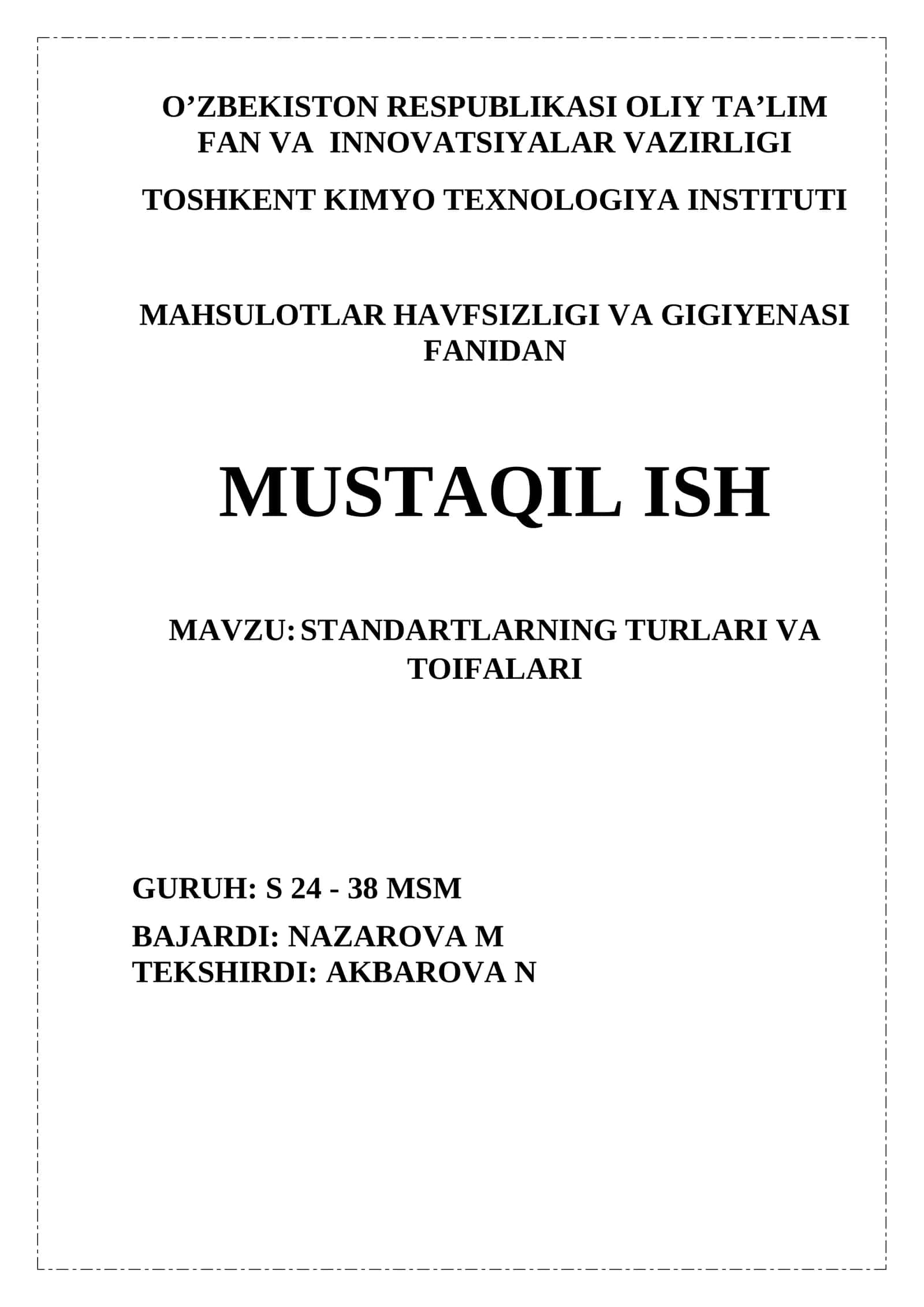 STANDARTLARNING TURLARI VA TOIFALARI 1