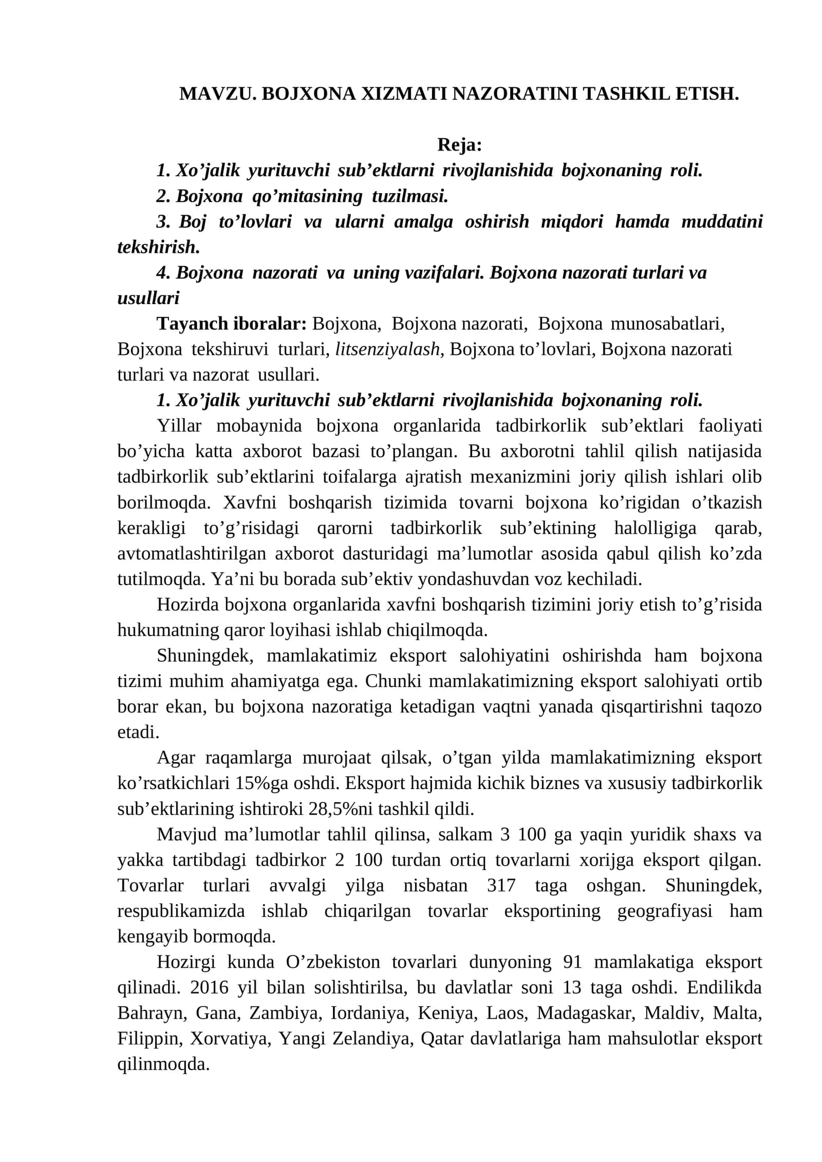 BOJXONA XIZMATI NAZORATINI TASHKIL ETISH 1