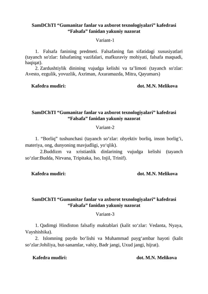 Falsafa Fanidan Yakuniy Nazorat 1