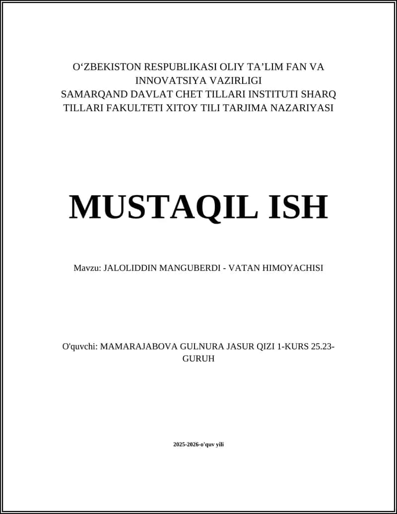 JALOLIDDIN MANGUBERDI ‐ VATAN HIMOYACHISI 1