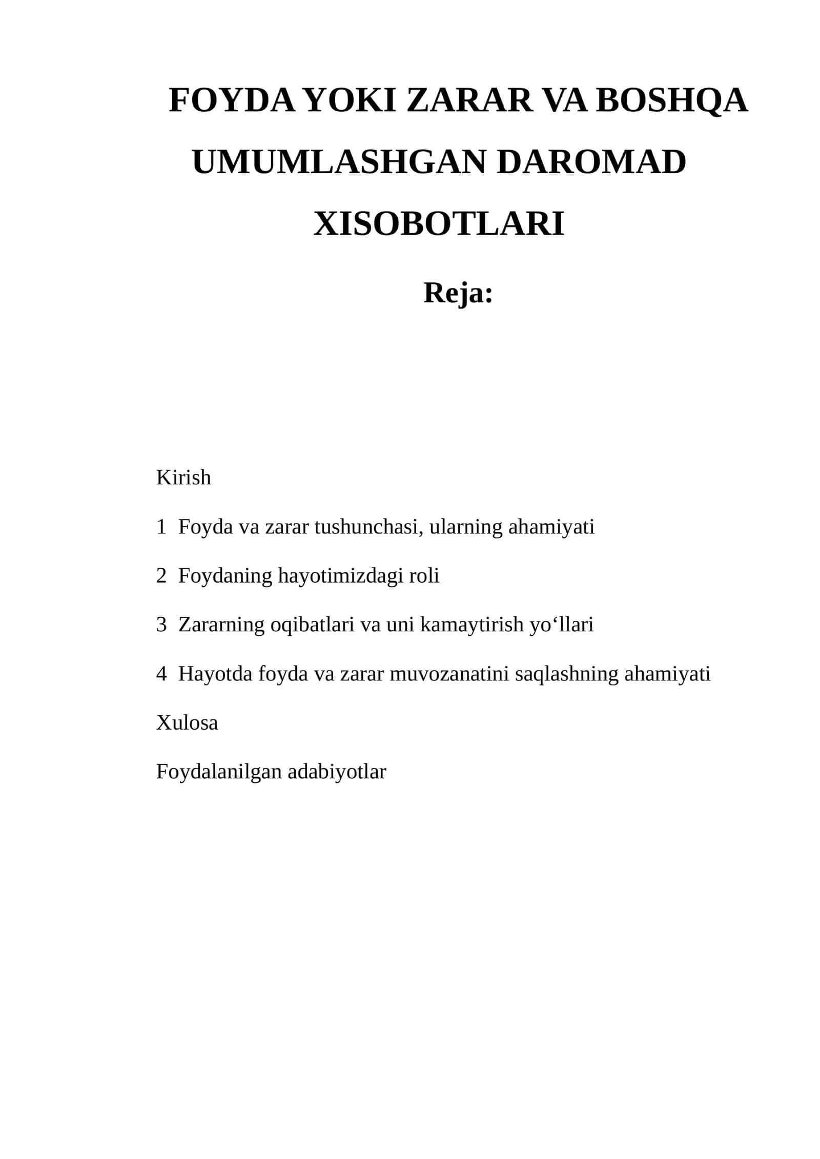 Foyda Yokki Zarar Va Boshqa Umuqlashgan Daromad Xisobotlari 1