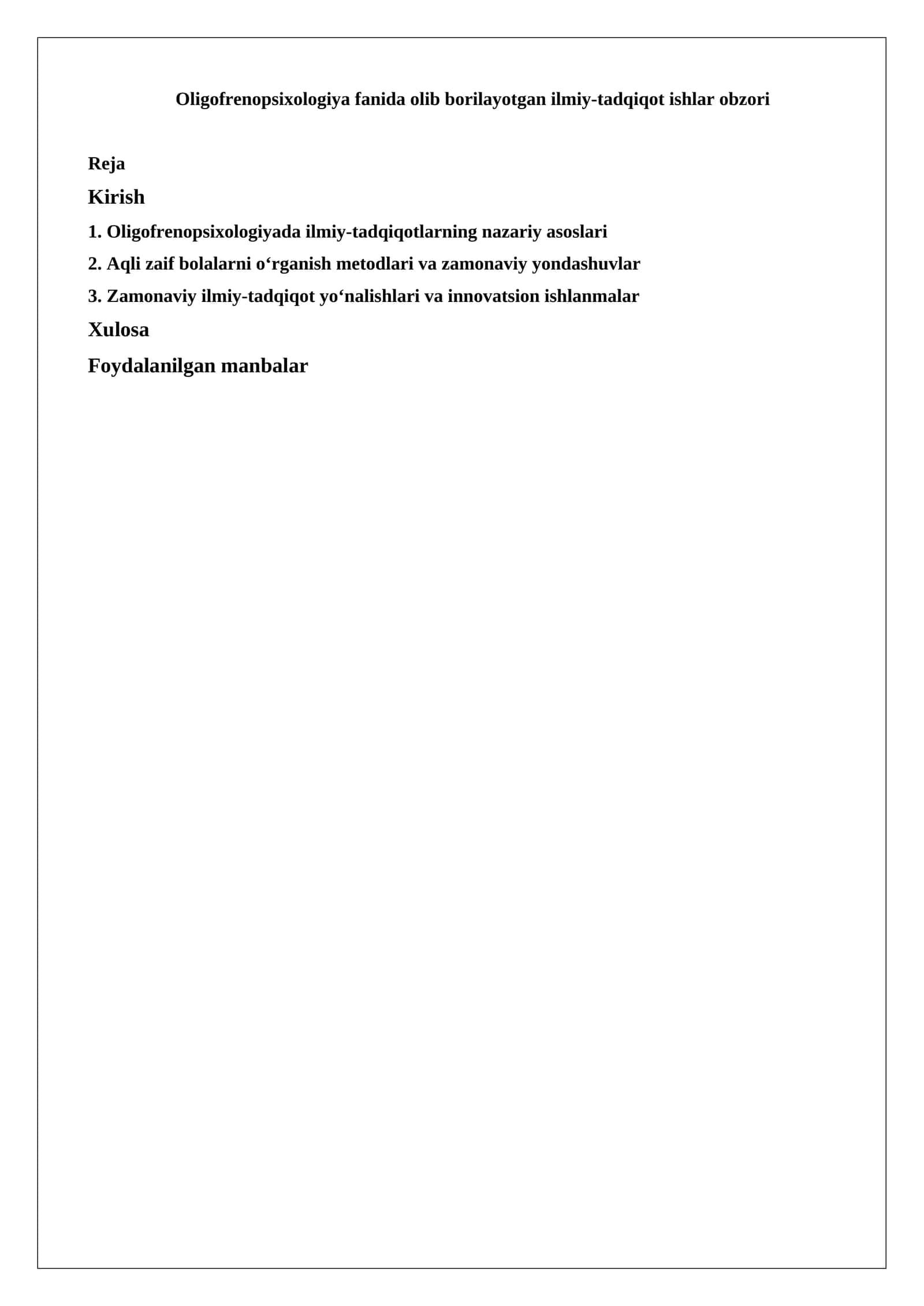 Oligofrenopsixologiya fanida olib borilayotgan ilmiy-tadqiqot ishlar obzori 1