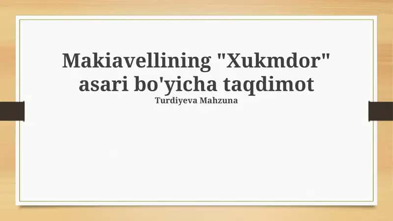 Makiavellining "Xukmdor" asari 1