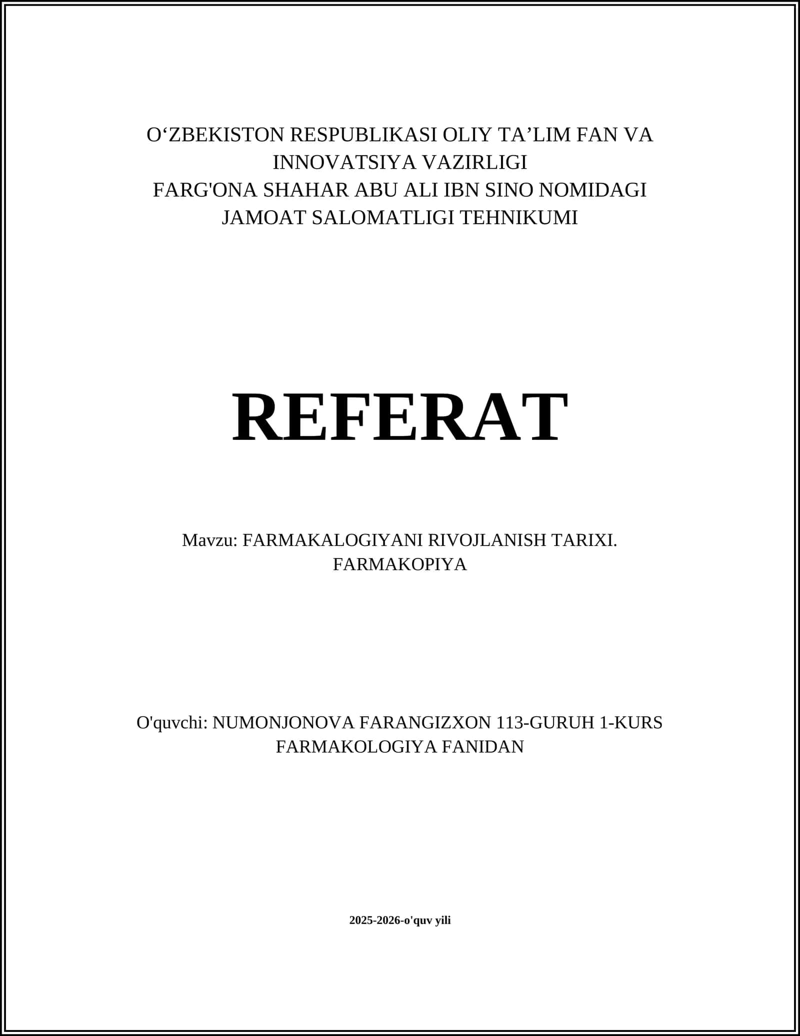 FARMAKALOGIYANI RIVOJLANISH TARIXI 1