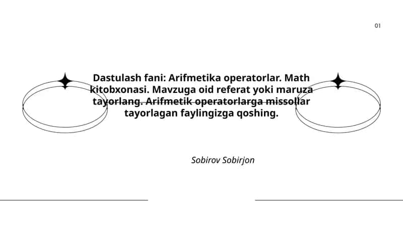 Dastulash fani: Arifmetika operatorlar. Math kitobxonasi. 1