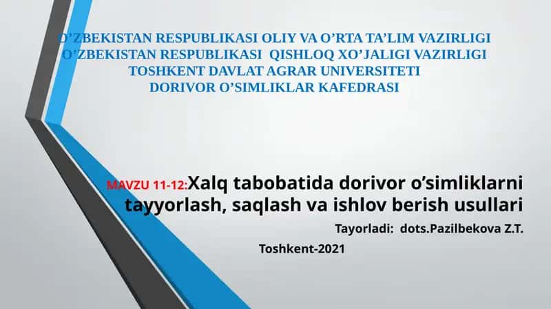 Xalq tabobatida dorivor o’simliklarni tayyorlash, saqlash va ishlov berish usullari 1
