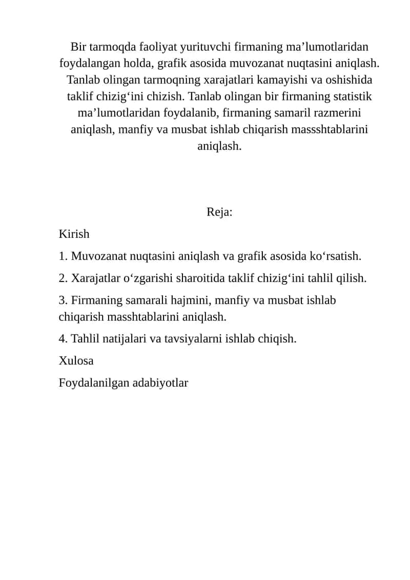 Muvozanat Nuqtasini Aniqlash va Grafik Ko'rsatish 1