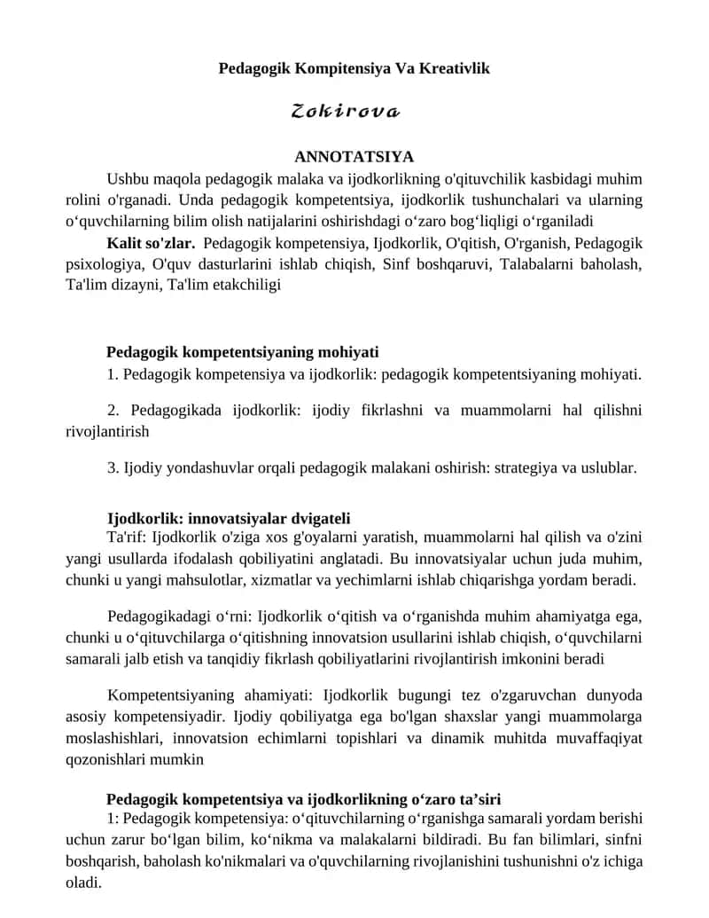 Pedagogik Kompitensiya Va Kreativlik 1