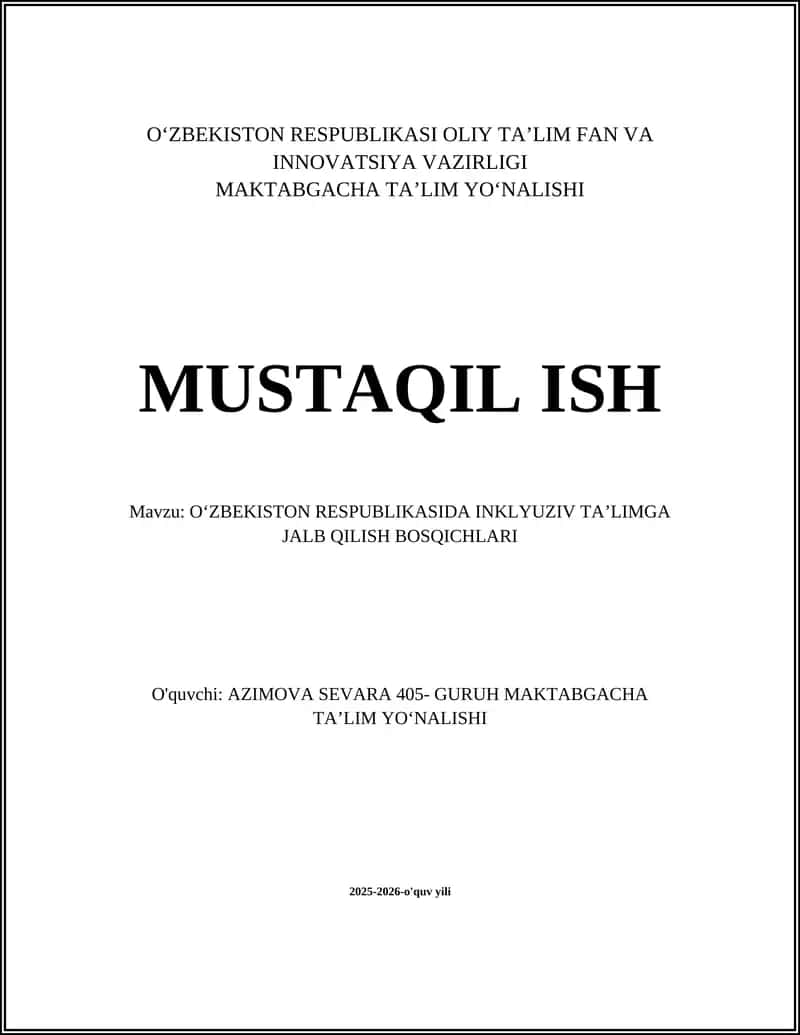 OʻZBEKISTON RESPUBLIKASIDA INKLYUZIV TAʼLIMGA JALB QILISH BOSQICHLARI 1