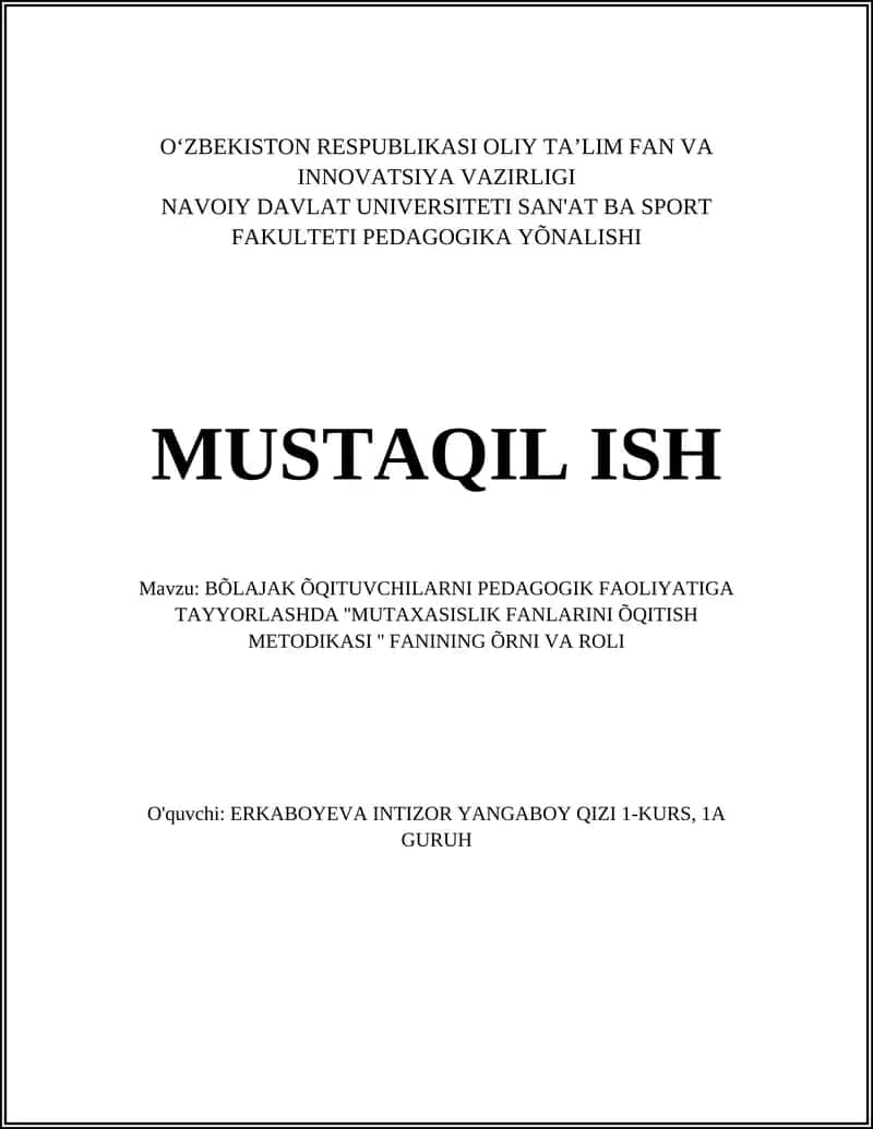 MUTAXASISLIK FANLARINI ÕQITISH METODIKASI 1