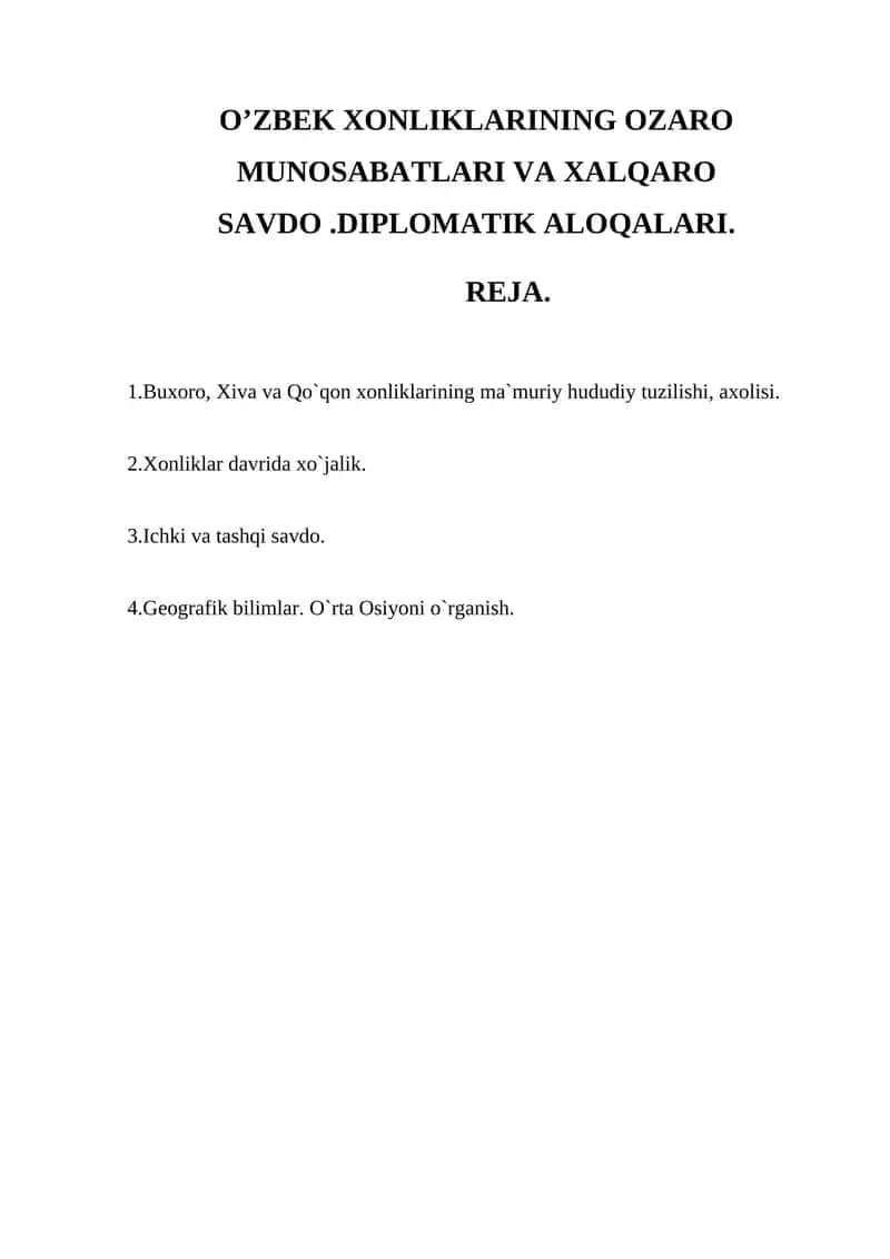 Buxoro, Xiva va Qo`qon xonliklarining ma`muriy hududiy tuzilishi, axolisi 1