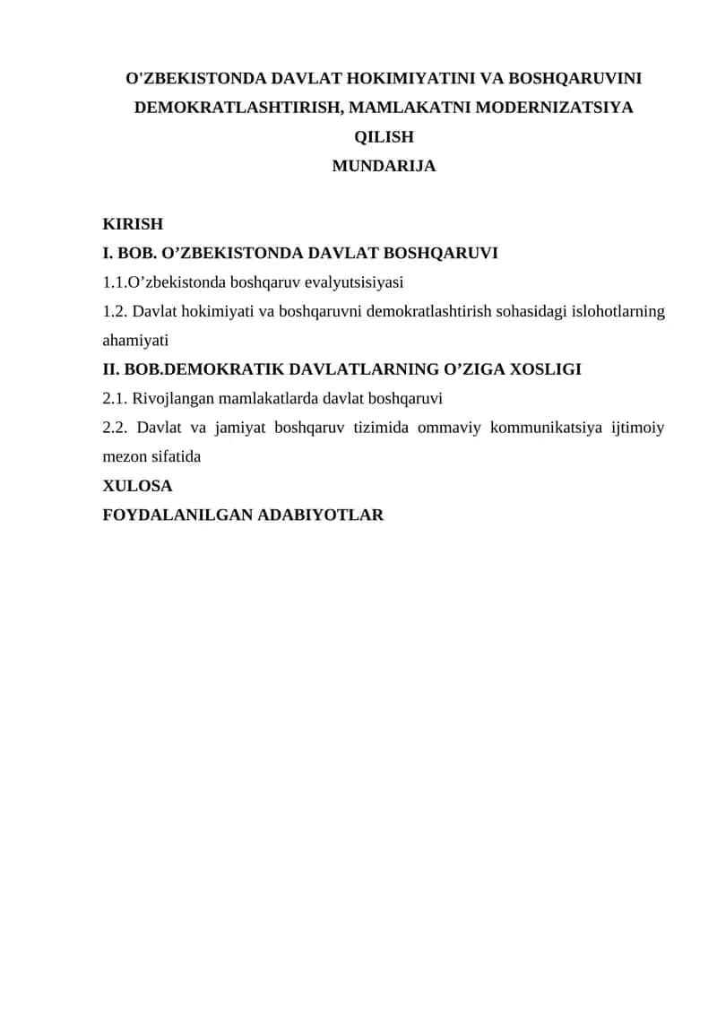 O’ZBEKISTONDA DAVLAT HOKIMIYATINI VA BOSHQARUVINI DEMOKRATLASHTIRISH 1