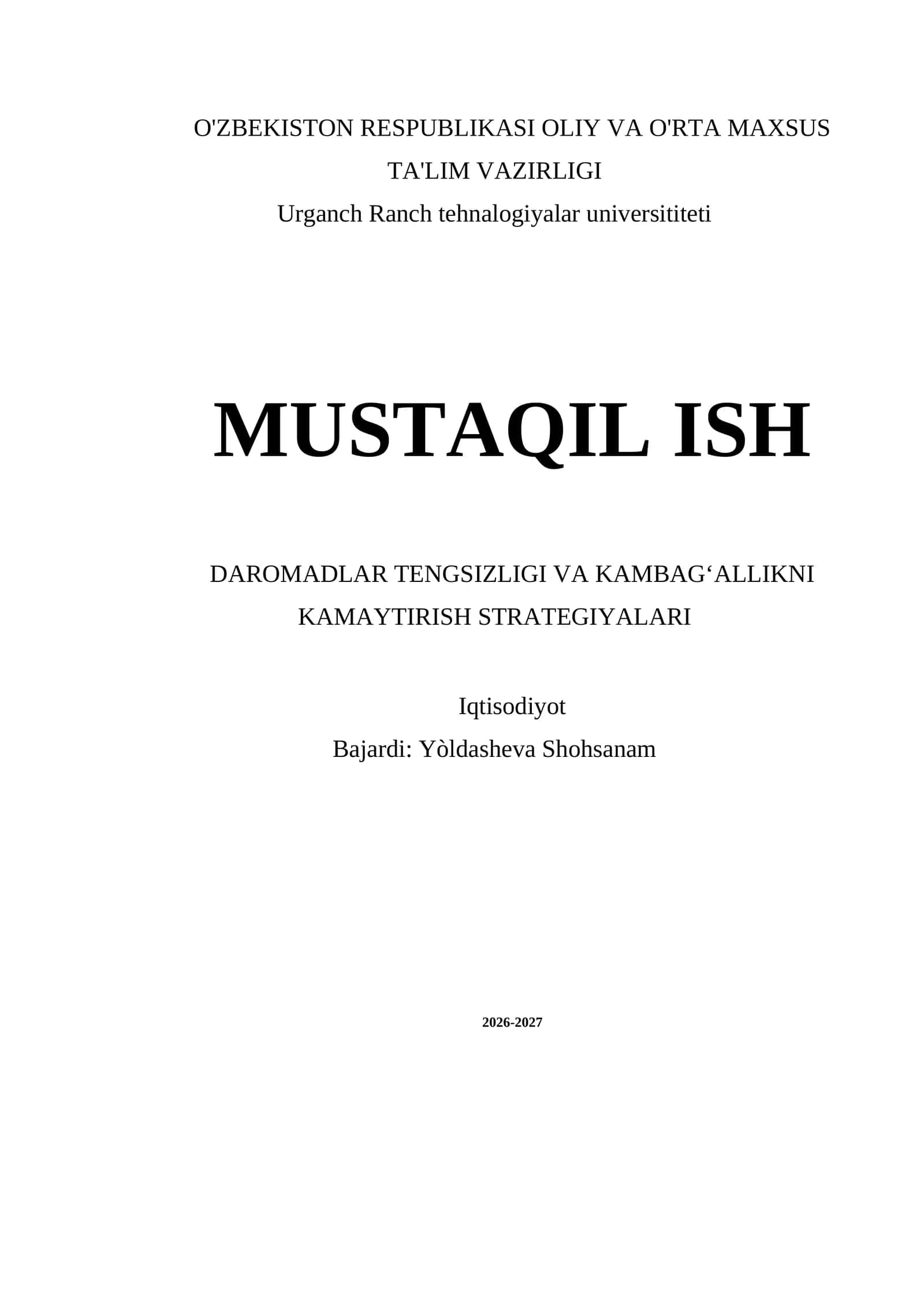 Daromadlar tengsizligi va kambagʻallikni kamaytirish strategiyalari 1