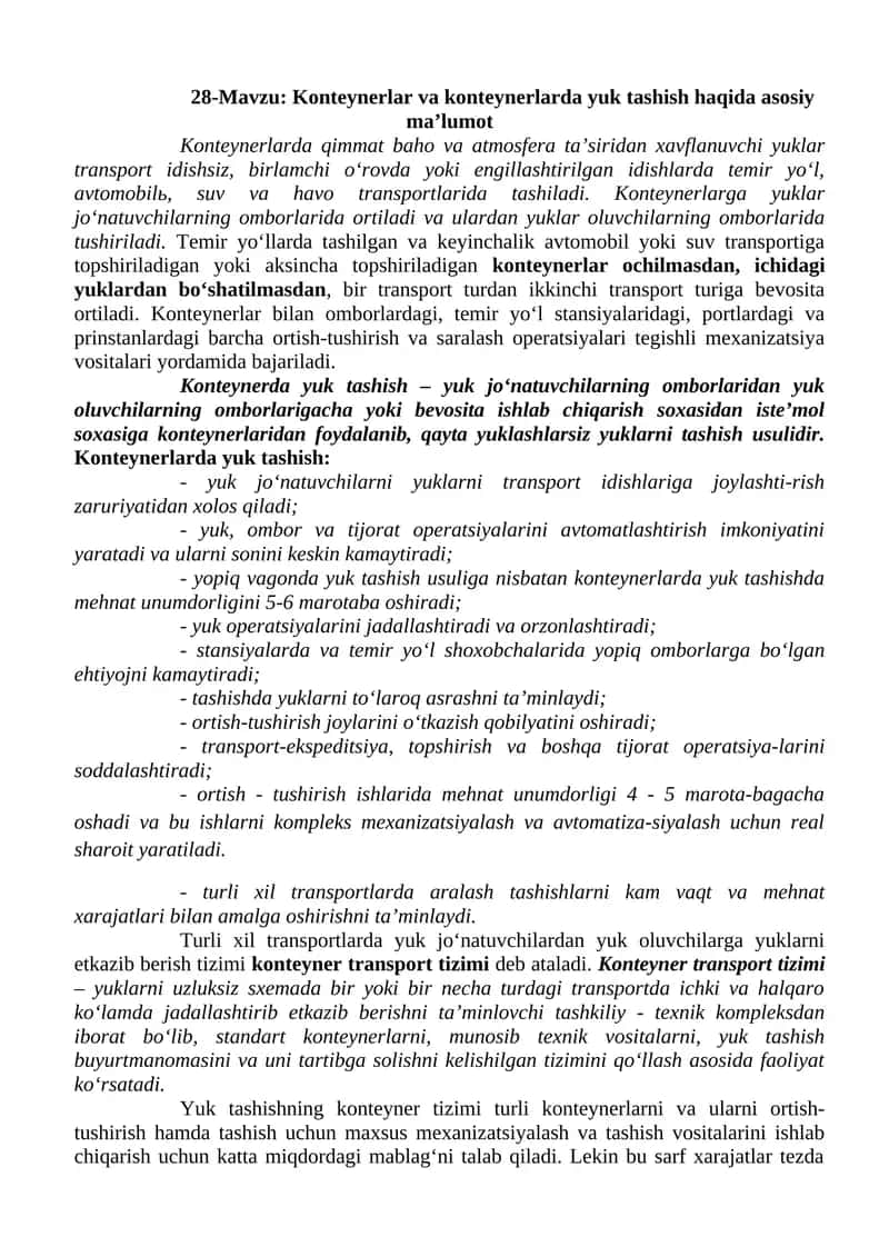 Konteynerlar va konteynerlarda yuk tashish haqida asosiy ma’lumot 1
