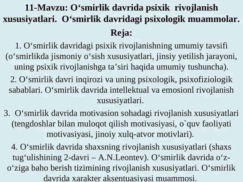 O‘smirlik davridagi psixologik muammolar 1