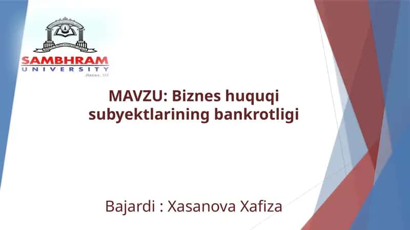Biznesh uquqlarini subyektlarining bankrotligi 1