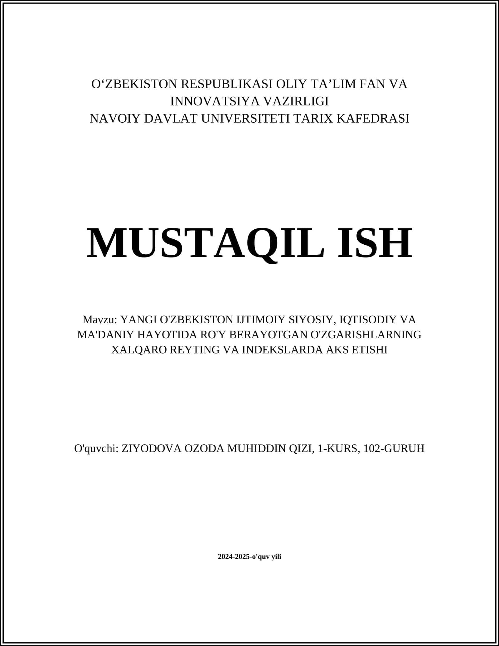 Yangi O'zbekiston Iqtisodiy Erkinlik Indeksi 1