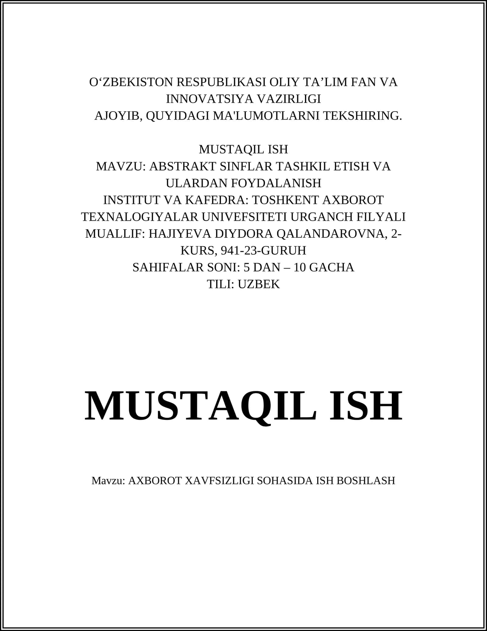 AXBOROT XAVFSIZLIGI SOHASIDA ISH BOSHLASH 1