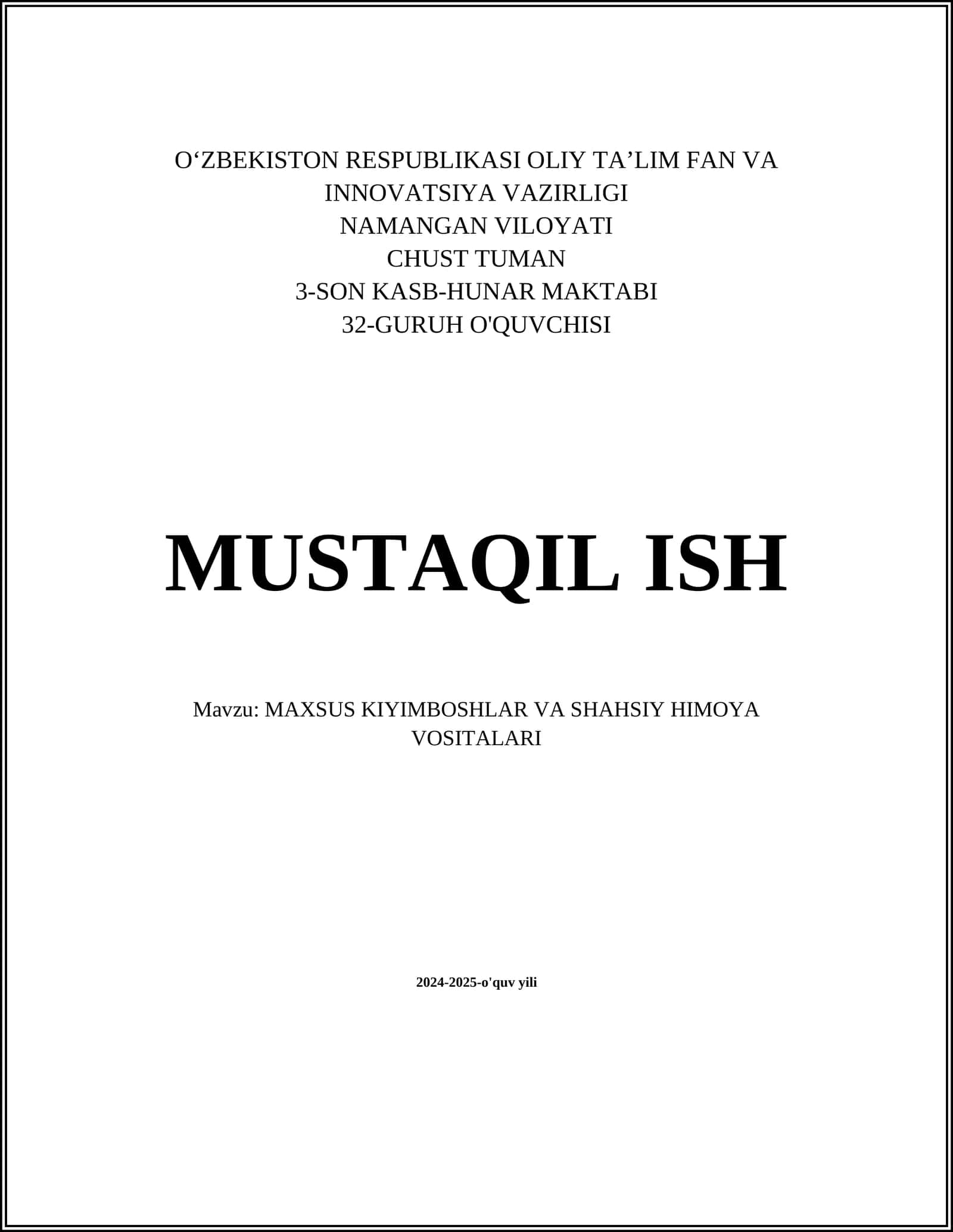 MAXSUS KIYIMBOSHLAR VA SHAHSIY HIMOYA VOSITALARI 1