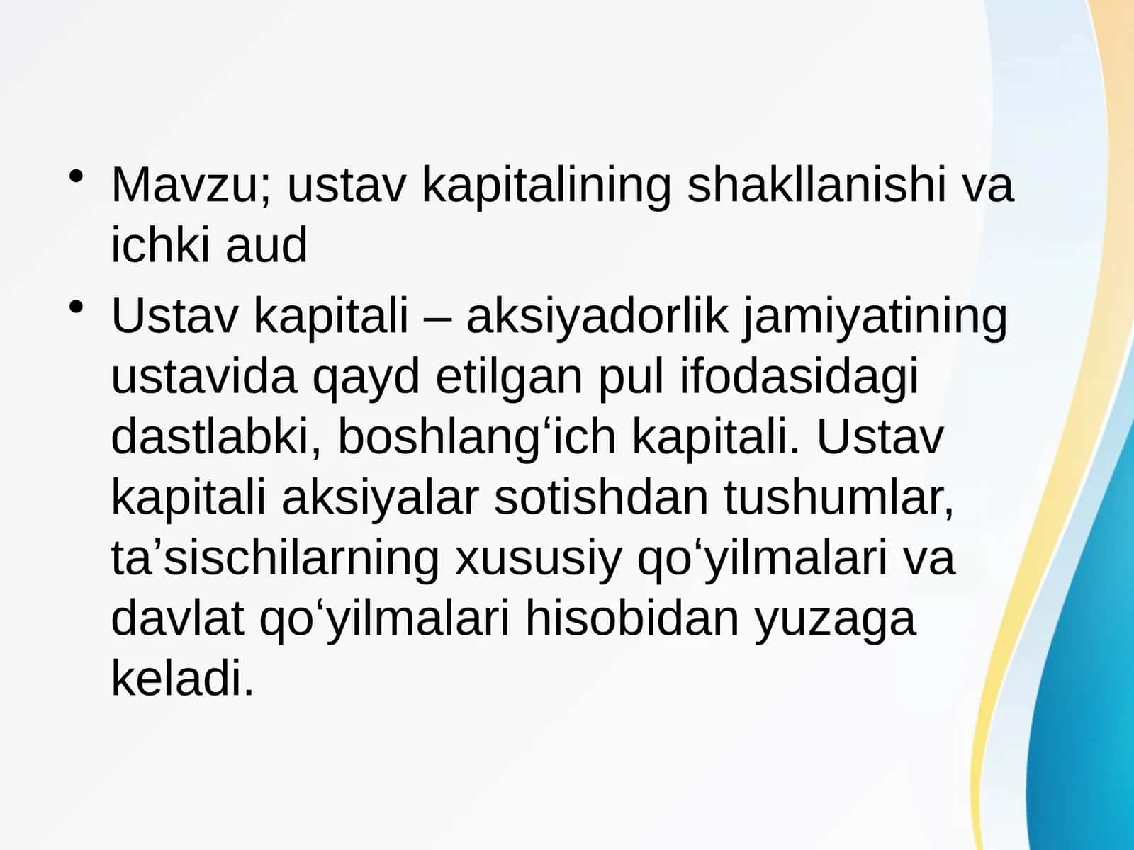 ustav kapitalining shakllanishi va ichki audit 1