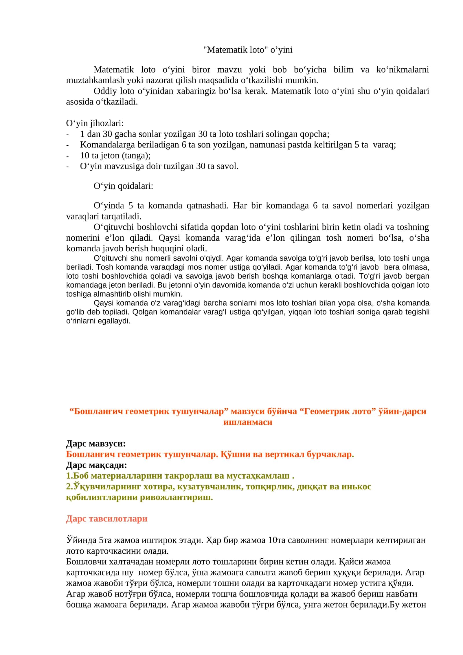 Matematik loto o’yini 1