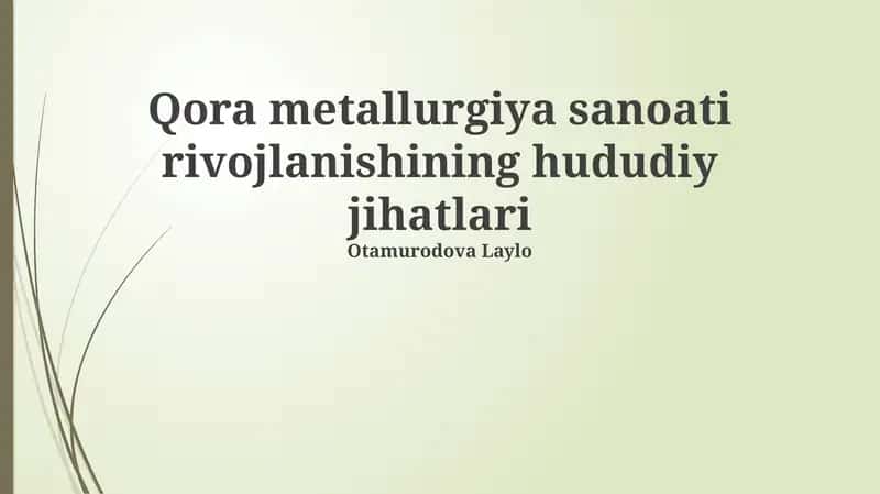 Qora metallurgiya sanoati rivojlanishining hududiy jihatlari 1