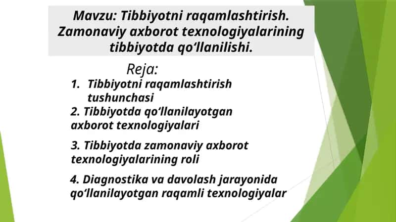 Tibbiyotni raqamlashtirish. Zamonaviy axborot texnologiyalarining tibbiyotda qoʻllanilishi 1